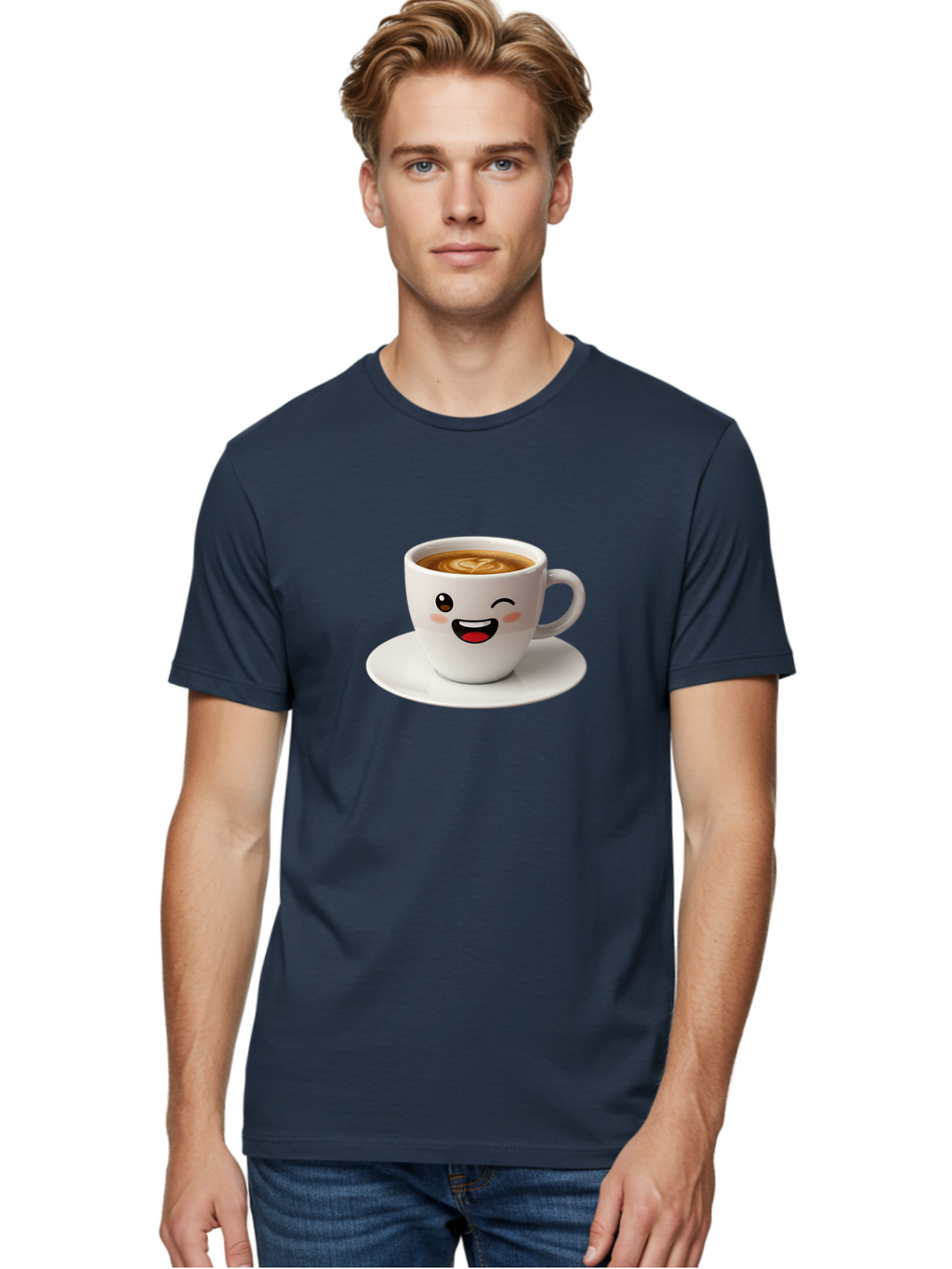 Cappuccino-Cup Men'S Graphic Tee, 100% Cotton, Comfortable Casual Summer Wear, Machine Washable, Coffee Cup With Face, Cartoon Coffee, Latte Art, Happy Face, Smiling Cup, Coffee Culture, Morning Coffee, Cafe Vibes, Warm Beverage Bab710