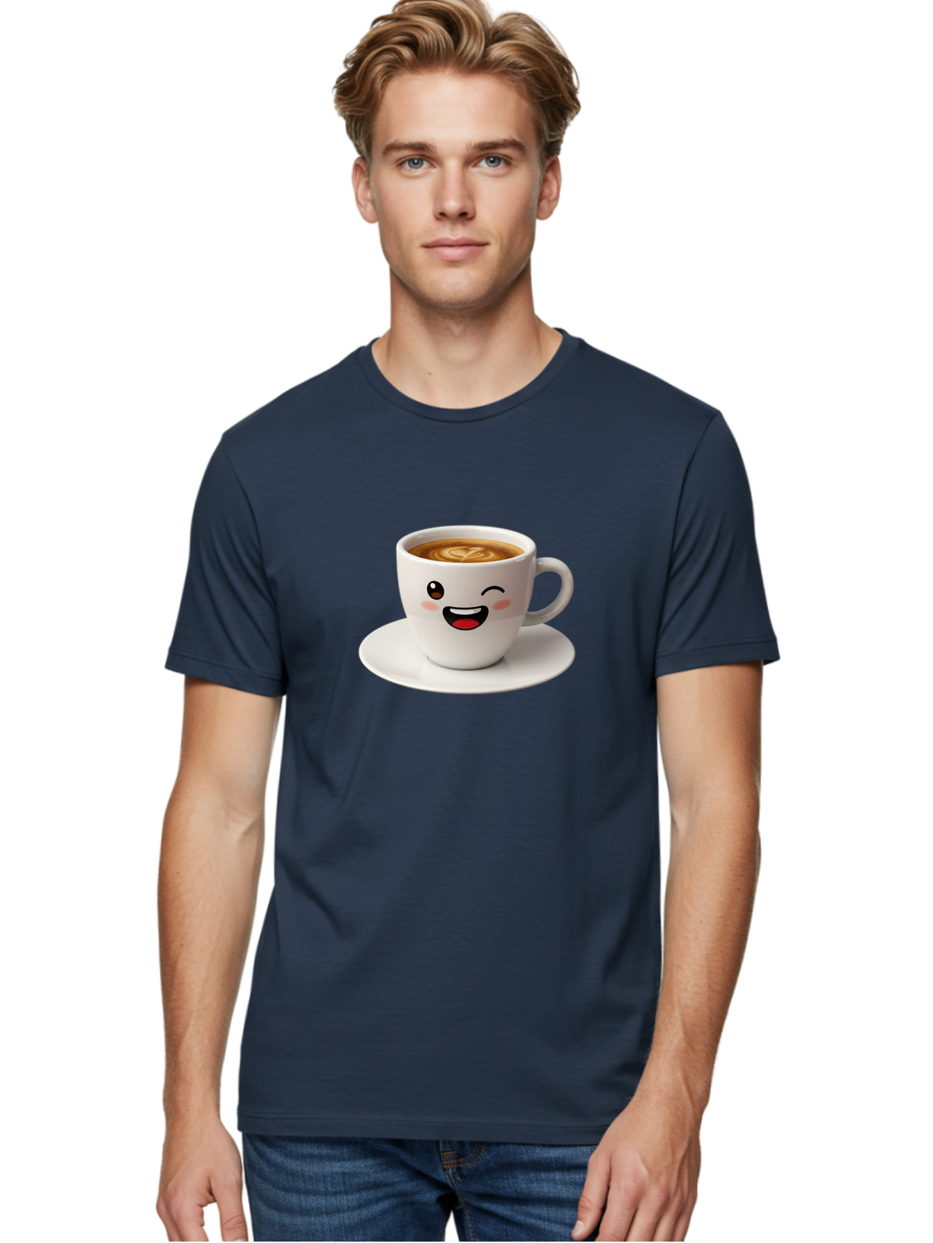 Cappuccino-Cup Men'S Graphic Tee, 100% Cotton, Comfortable Casual Summer Wear, Machine Washable, Coffee Cup With Face, Cartoon Coffee, Latte Art, Happy Face, Smiling Cup, Coffee Culture, Morning Coffee, Cafe Vibes, Warm Beverage Bab710