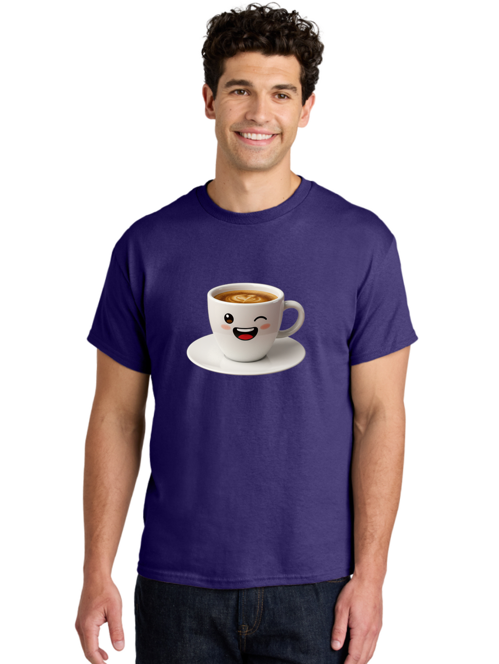 Cappuccino-Cup Men'S Graphic Tee, 100% Cotton, Comfortable Casual Summer Wear, Machine Washable, Coffee Cup With Face, Cartoon Coffee, Latte Art, Happy Face, Smiling Cup, Coffee Culture, Morning Coffee, Cafe Vibes, Warm Beverage Bab710