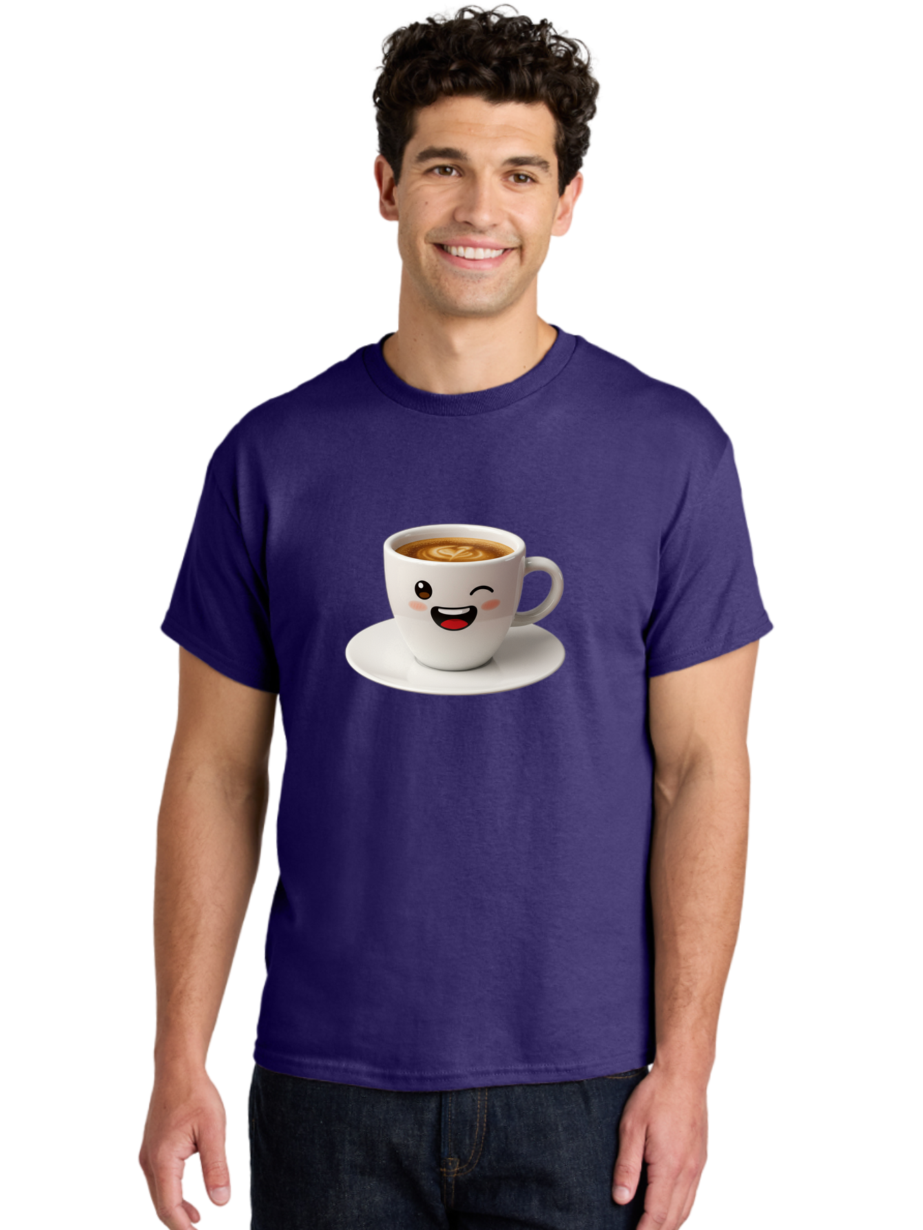 Cappuccino-Cup Men'S Graphic Tee, 100% Cotton, Comfortable Casual Summer Wear, Machine Washable, Coffee Cup With Face, Cartoon Coffee, Latte Art, Happy Face, Smiling Cup, Coffee Culture, Morning Coffee, Cafe Vibes, Warm Beverage Bab710