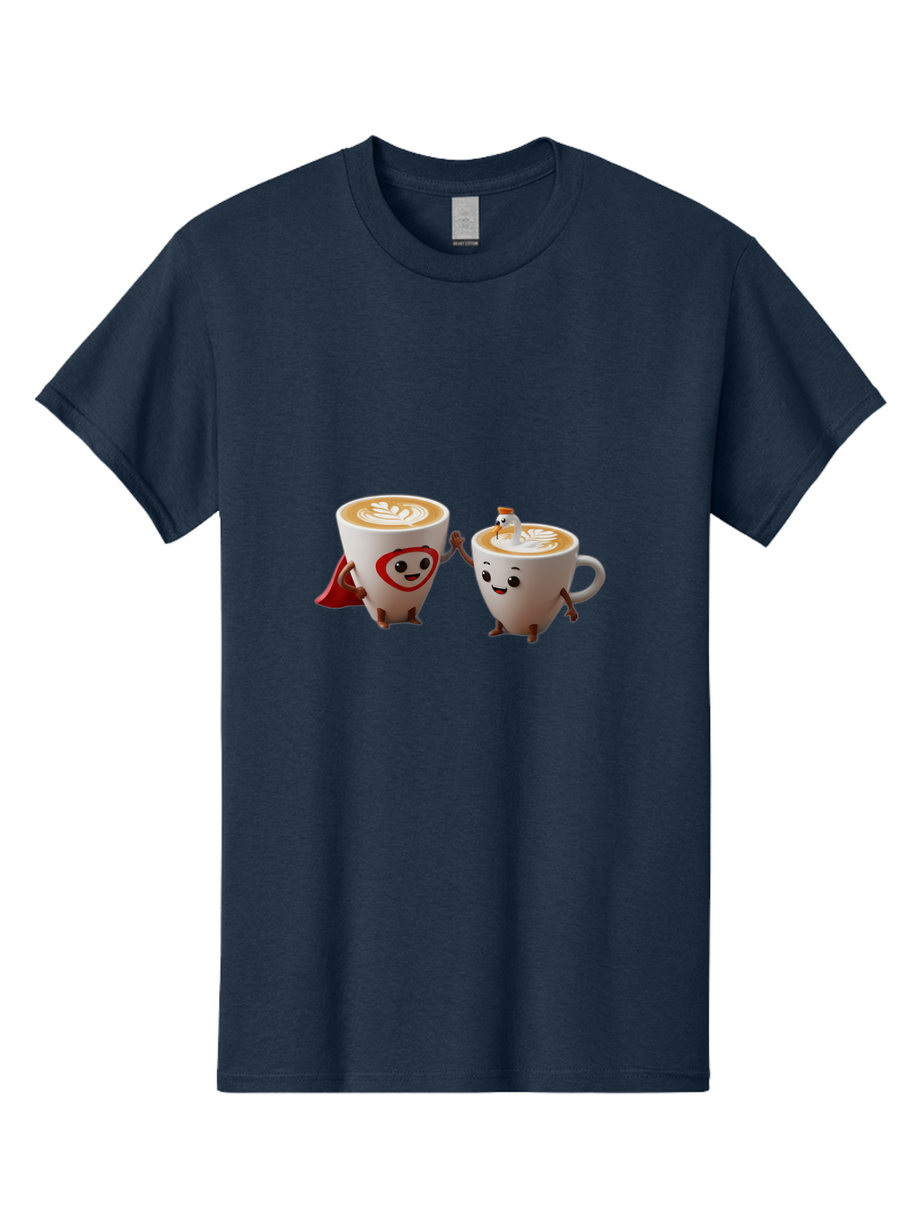 Cappuccino-Friends Men'S Graphic Tee, 100% Cotton, Comfortable Casual Summer Wear, Machine Washable, Cartoon Coffee Cups, Anthropomorphic Coffee, Latte Art, Coffee Lovers, Friendly Cups, Holding Hands, Cute Characters, Cartoon Illustrations, Bab711