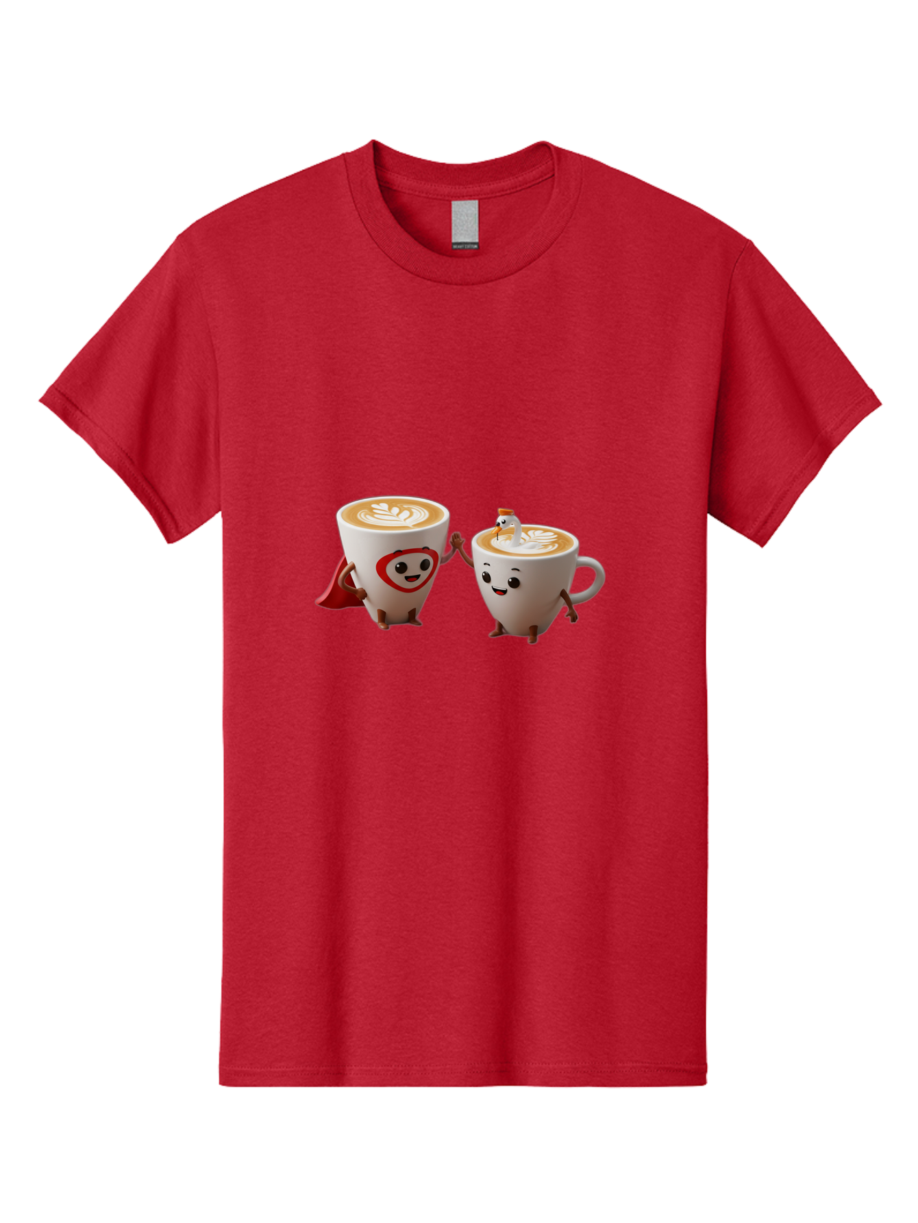 Cappuccino-Friends Men'S Graphic Tee, 100% Cotton, Comfortable Casual Summer Wear, Machine Washable, Cartoon Coffee Cups, Anthropomorphic Coffee, Latte Art, Coffee Lovers, Friendly Cups, Holding Hands, Cute Characters, Cartoon Illustrations, Bab711