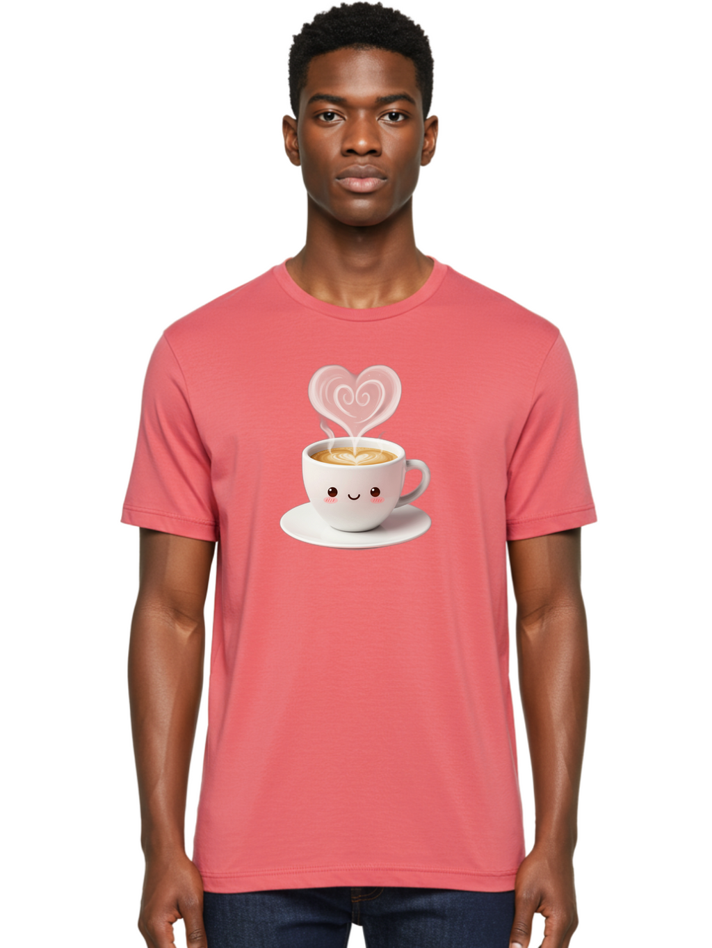 Cappuccino-Heart Men'S Graphic Tee, 100% Cotton, Comfortable Casual Summer Wear, Machine Washable, Cute Coffee Cup, Coffee Art, Heart Design, Steaming Hot Coffee, Coffee Lover, Latte Art, Morning Coffee, Happy Face, Coffee Break, Bab712