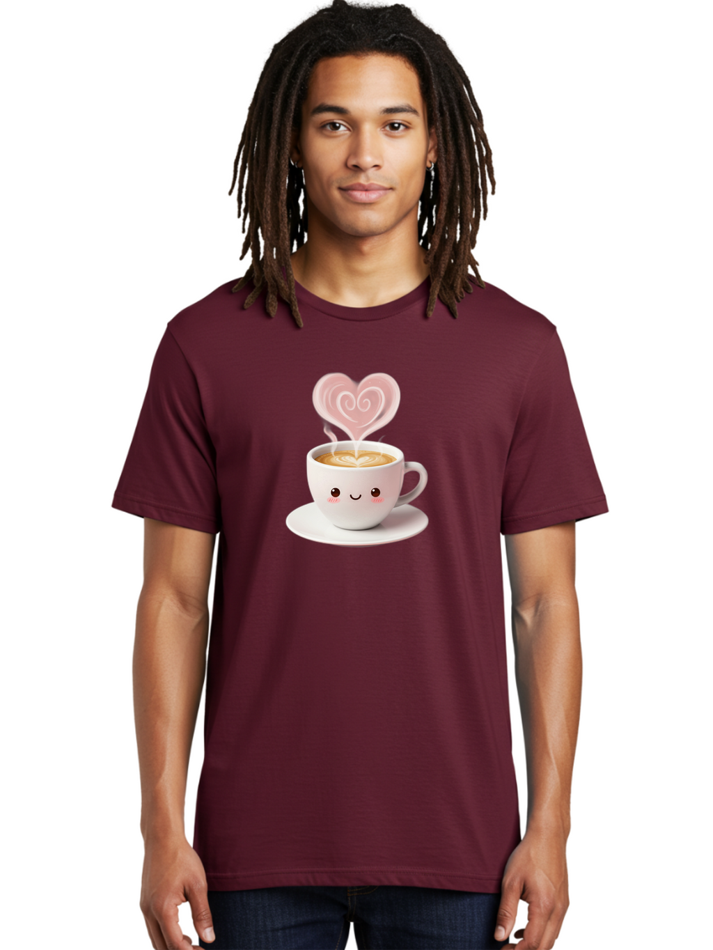 Cappuccino-Heart Men'S Graphic Tee, 100% Cotton, Comfortable Casual Summer Wear, Machine Washable, Cute Coffee Cup, Coffee Art, Heart Design, Steaming Hot Coffee, Coffee Lover, Latte Art, Morning Coffee, Happy Face, Coffee Break, Bab712