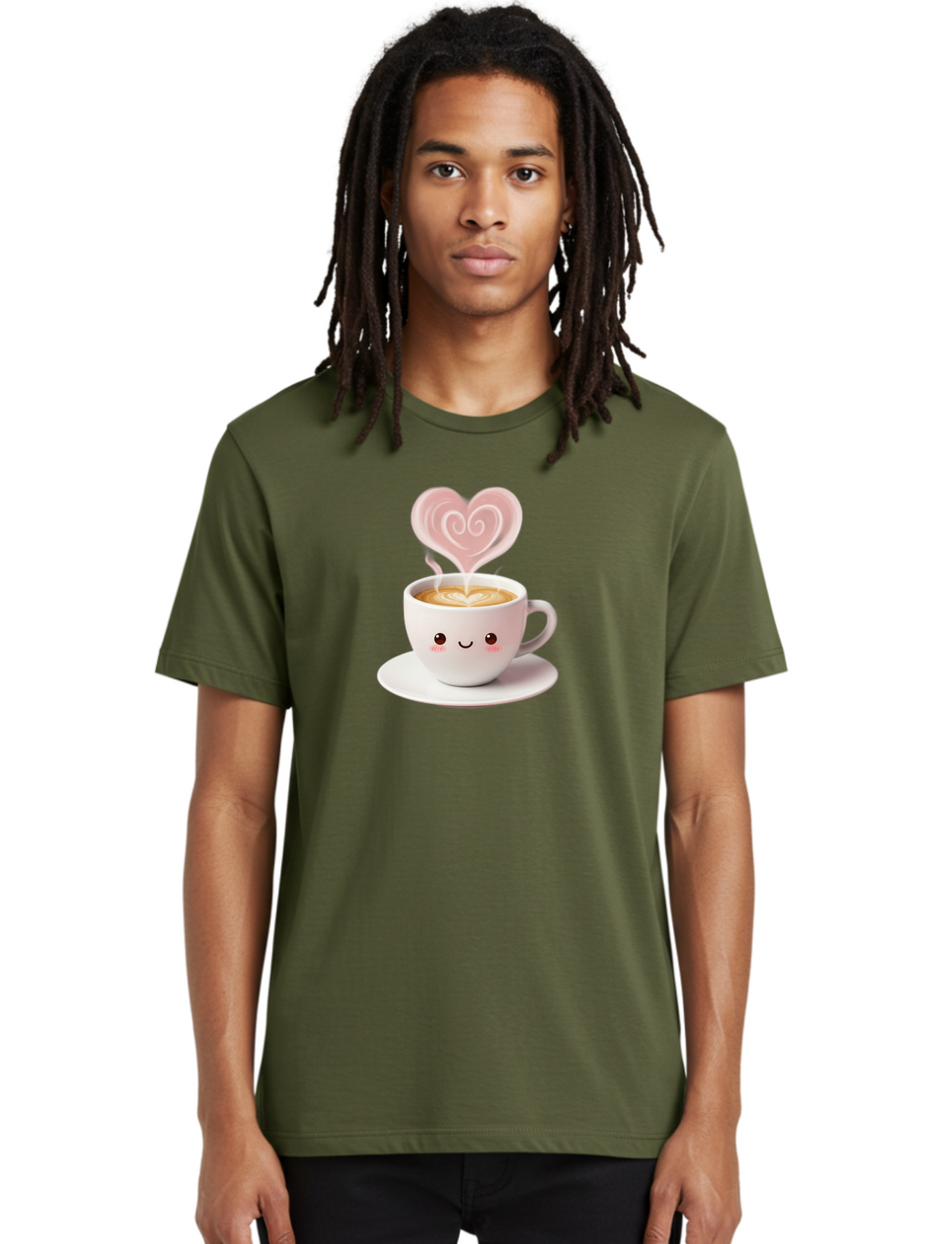 Cappuccino-Heart Men'S Graphic Tee, 100% Cotton, Comfortable Casual Summer Wear, Machine Washable, Cute Coffee Cup, Coffee Art, Heart Design, Steaming Hot Coffee, Coffee Lover, Latte Art, Morning Coffee, Happy Face, Coffee Break, Bab712