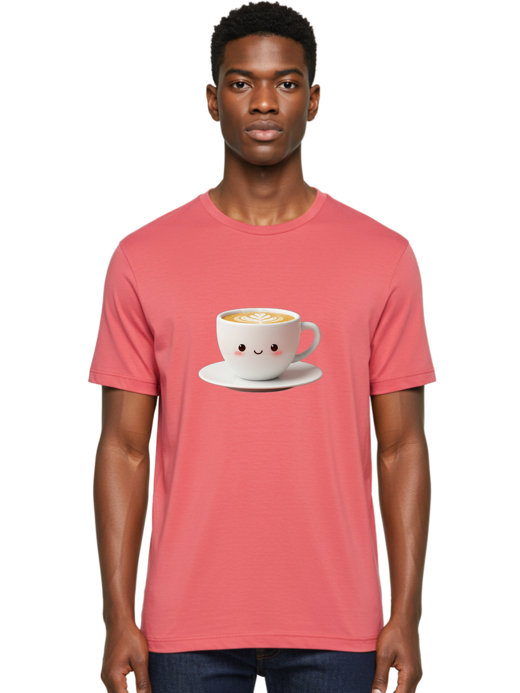Cappuccino Men'S Graphic Tee, 100% Cotton, Comfortable Casual Summer Wear, Machine Washable, Cute Cartoon Coffee, Latte Art, Happy Face, Coffee Cup, Espresso Drink, Saucer, Adorable Character, Morning Pick-Me-Up, Coffee Break, Bab713