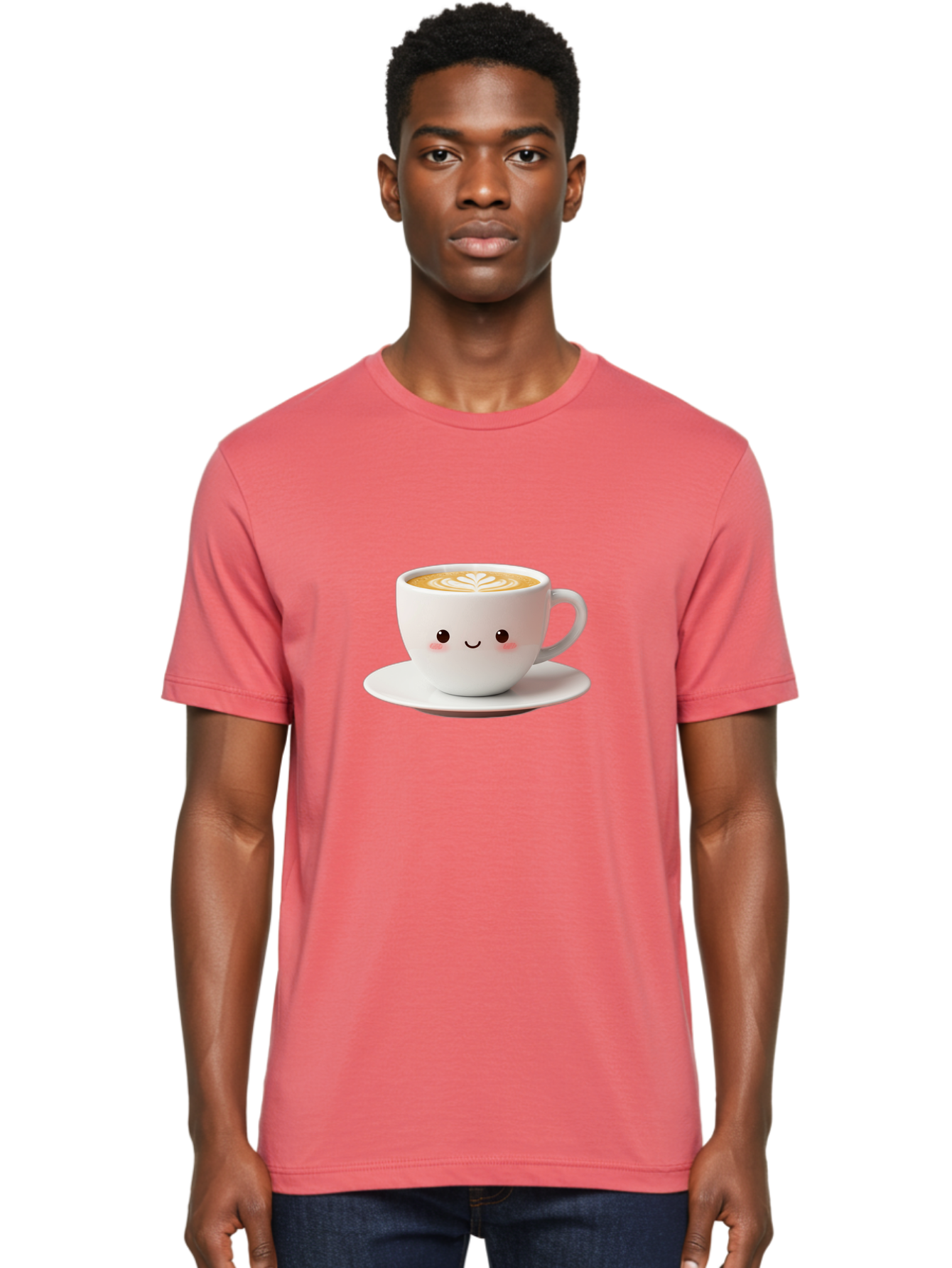 Cappuccino Men'S Graphic Tee, 100% Cotton, Comfortable Casual Summer Wear, Machine Washable, Cute Cartoon Coffee, Latte Art, Happy Face, Coffee Cup, Espresso Drink, Saucer, Adorable Character, Morning Pick-Me-Up, Coffee Break, Bab713