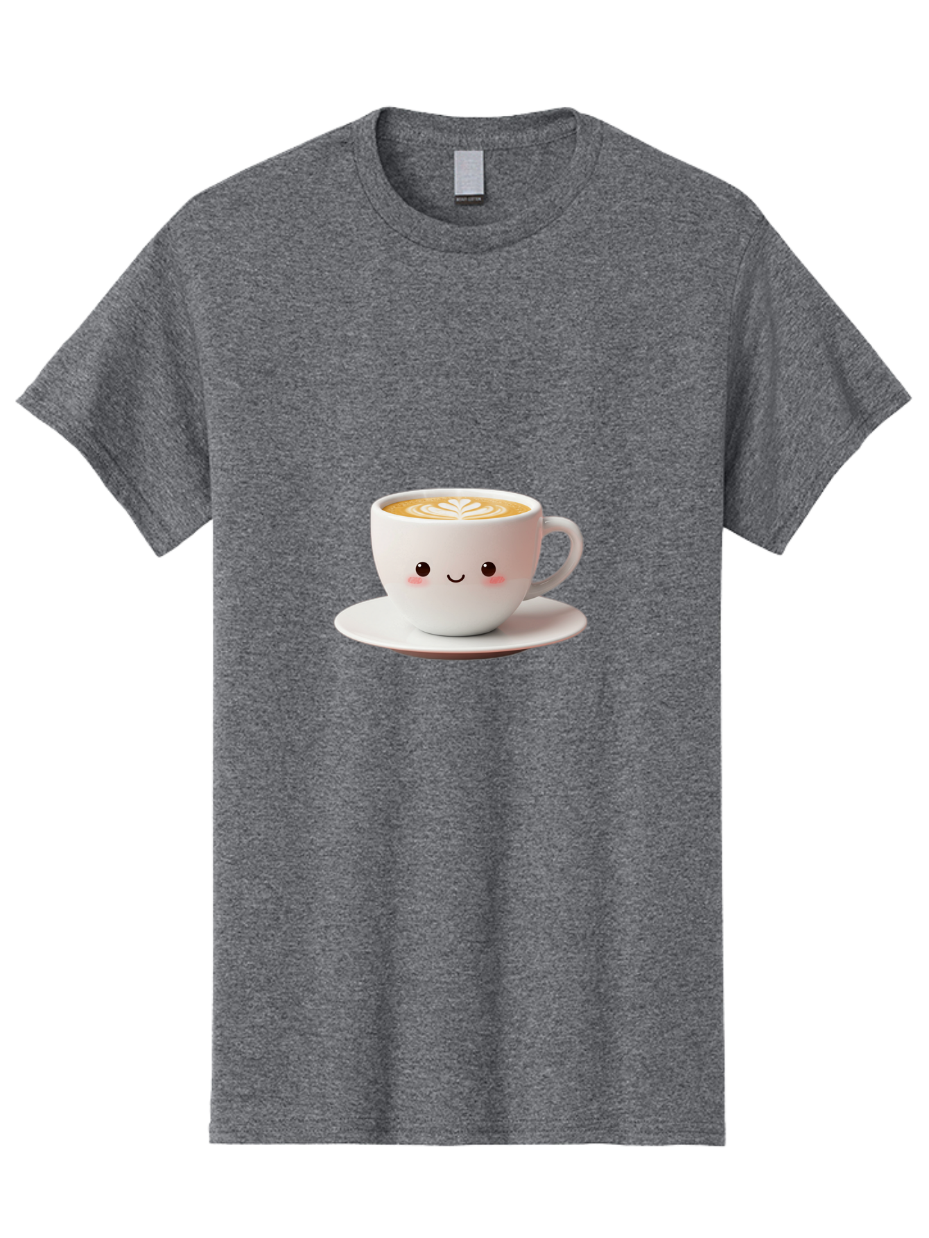 Cappuccino Men'S Graphic Tee, 100% Cotton, Comfortable Casual Summer Wear, Machine Washable, Cute Cartoon Coffee, Latte Art, Happy Face, Coffee Cup, Espresso Drink, Saucer, Adorable Character, Morning Pick-Me-Up, Coffee Break, Bab713