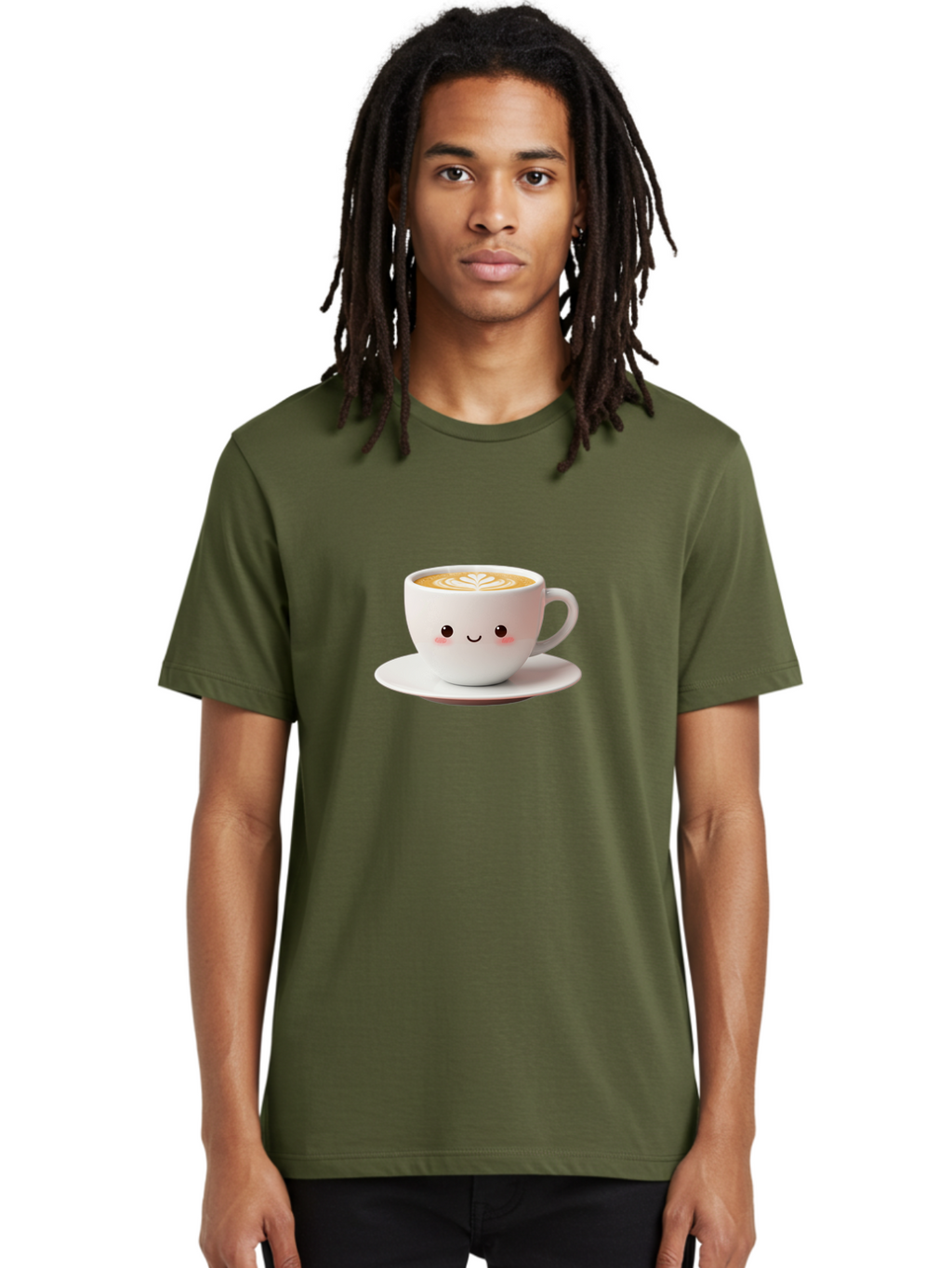 Cappuccino Men'S Graphic Tee, 100% Cotton, Comfortable Casual Summer Wear, Machine Washable, Cute Cartoon Coffee, Latte Art, Happy Face, Coffee Cup, Espresso Drink, Saucer, Adorable Character, Morning Pick-Me-Up, Coffee Break, Bab713
