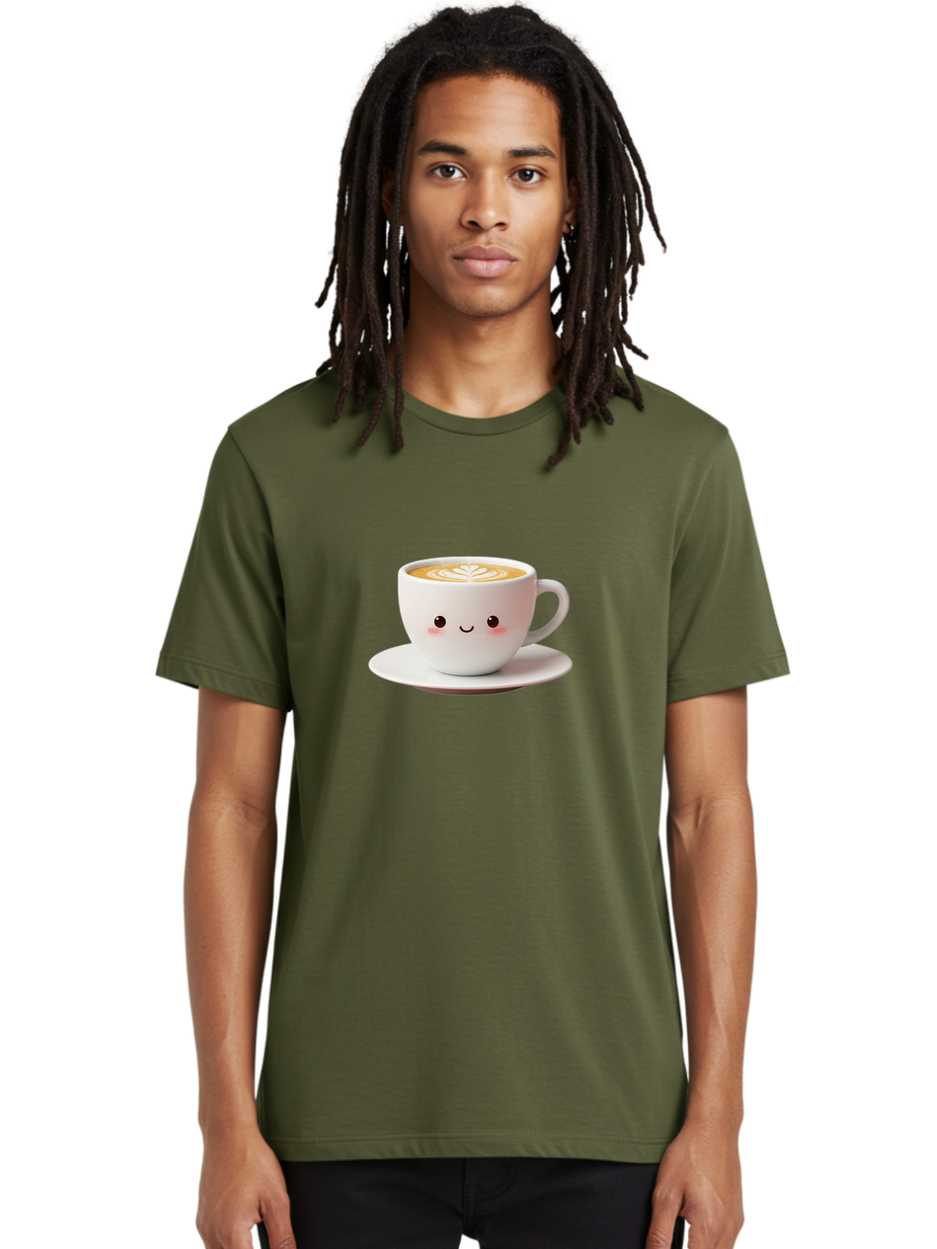 Cappuccino Men'S Graphic Tee, 100% Cotton, Comfortable Casual Summer Wear, Machine Washable, Cute Cartoon Coffee, Latte Art, Happy Face, Coffee Cup, Espresso Drink, Saucer, Adorable Character, Morning Pick-Me-Up, Coffee Break, Bab713