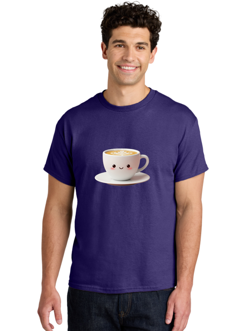 Cappuccino Men'S Graphic Tee, 100% Cotton, Comfortable Casual Summer Wear, Machine Washable, Cute Cartoon Coffee, Latte Art, Happy Face, Coffee Cup, Espresso Drink, Saucer, Adorable Character, Morning Pick-Me-Up, Coffee Break, Bab713