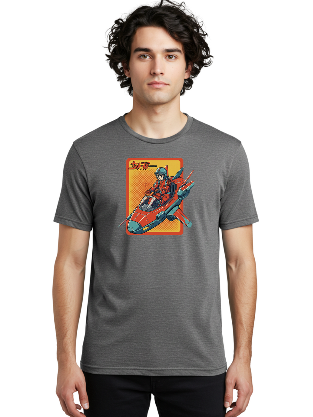 Captain-Tsubasa Men'S Graphic Tee, 100% Cotton, Comfortable Casual Summer Wear, Machine Washable, Anime Style Fighter Jet, Red Jet Aircraft, Japanese Text, Futuristic Pilot, Aviation Art, Cyberpunk, Manga Inspired Bab714