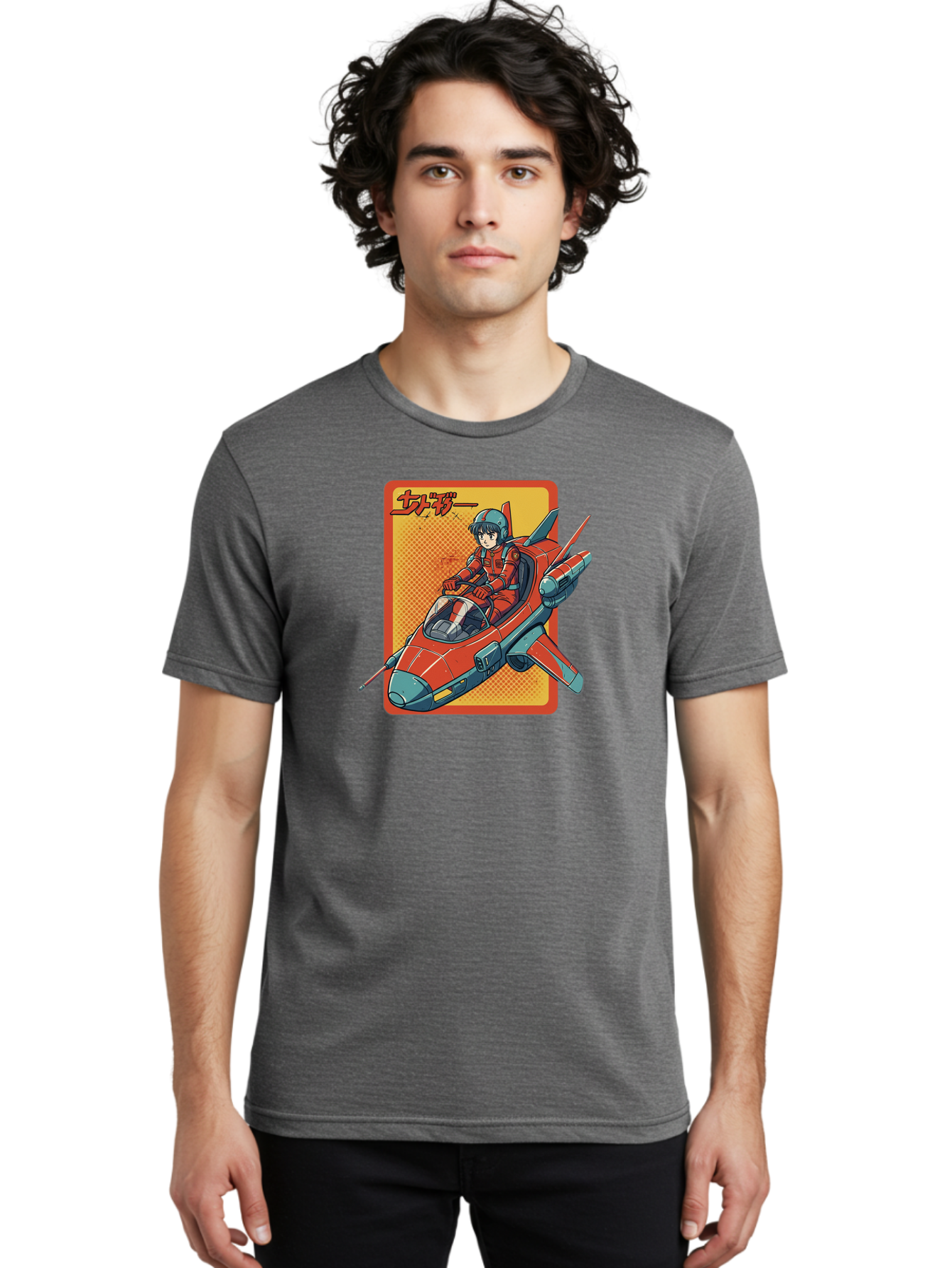 Captain-Tsubasa Men'S Graphic Tee, 100% Cotton, Comfortable Casual Summer Wear, Machine Washable, Anime Style Fighter Jet, Red Jet Aircraft, Japanese Text, Futuristic Pilot, Aviation Art, Cyberpunk, Manga Inspired Bab714