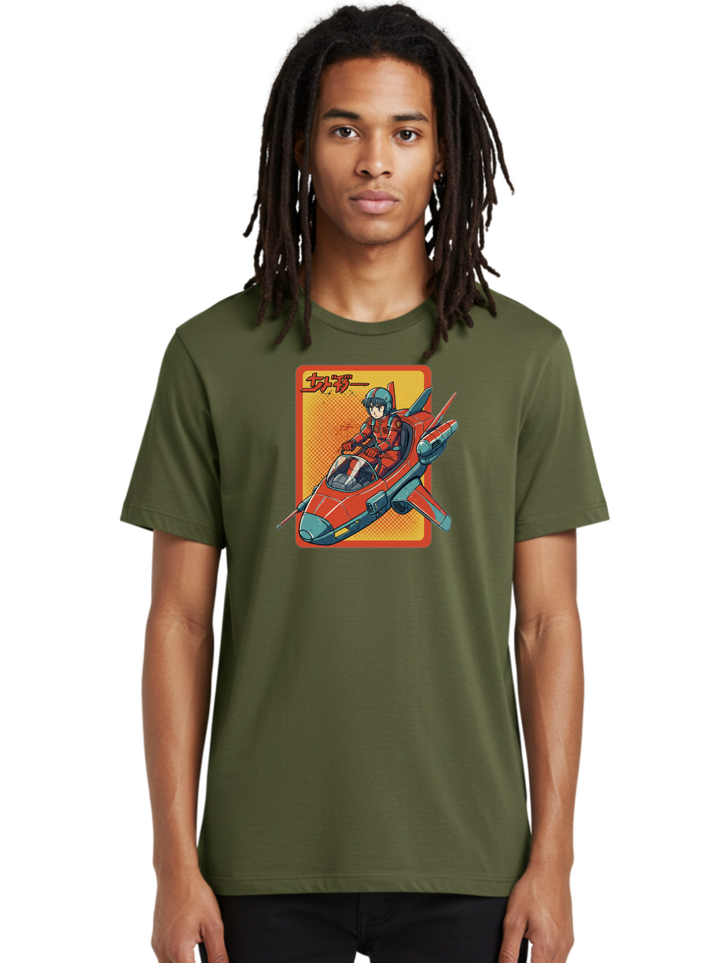 Captain-Tsubasa Men'S Graphic Tee, 100% Cotton, Comfortable Casual Summer Wear, Machine Washable, Anime Style Fighter Jet, Red Jet Aircraft, Japanese Text, Futuristic Pilot, Aviation Art, Cyberpunk, Manga Inspired Bab714