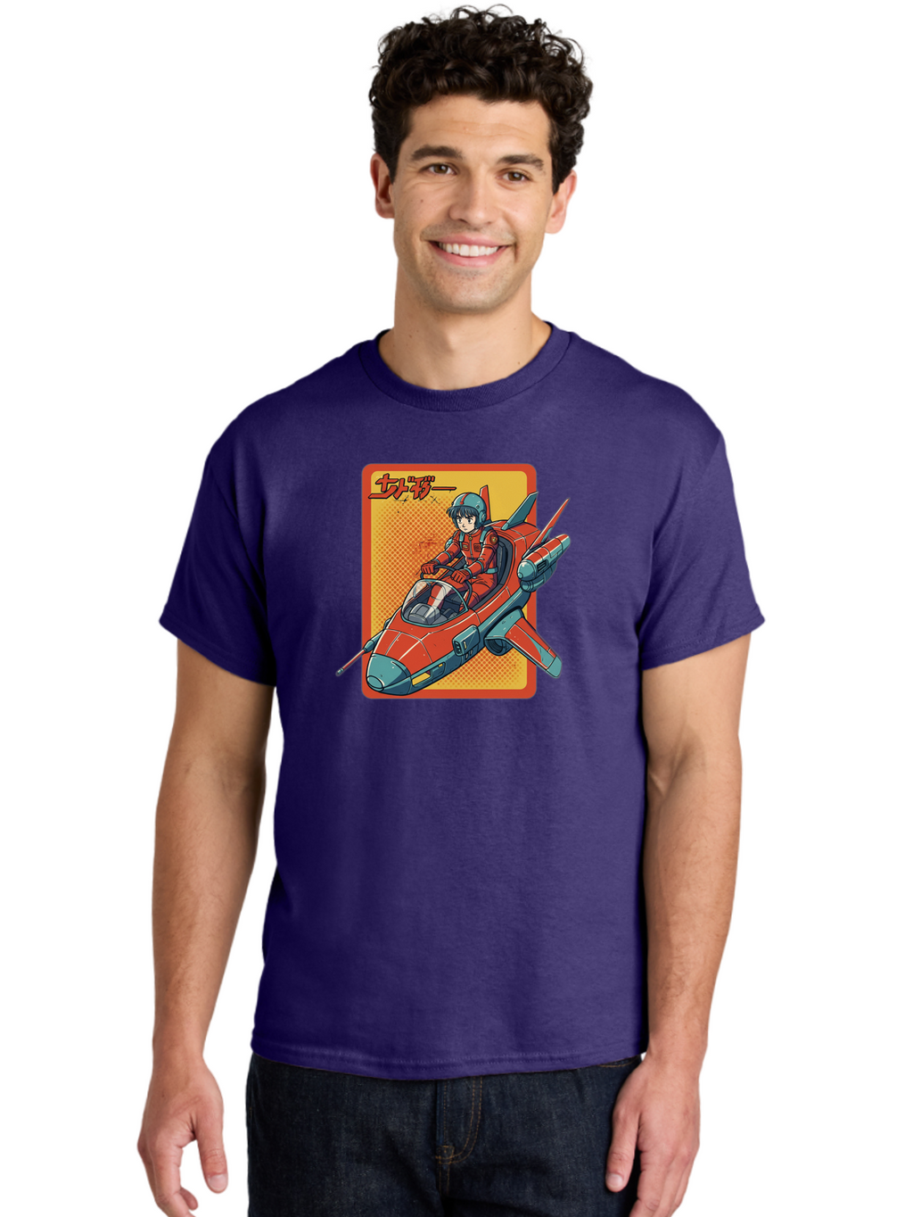Captain-Tsubasa Men'S Graphic Tee, 100% Cotton, Comfortable Casual Summer Wear, Machine Washable, Anime Style Fighter Jet, Red Jet Aircraft, Japanese Text, Futuristic Pilot, Aviation Art, Cyberpunk, Manga Inspired Bab714
