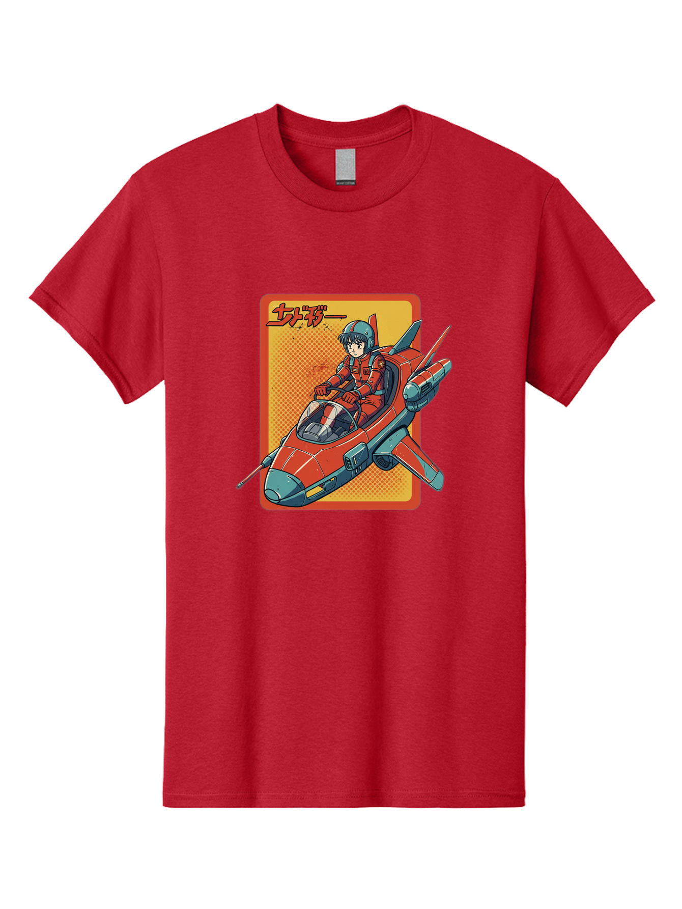 Captain-Tsubasa Men'S Graphic Tee, 100% Cotton, Comfortable Casual Summer Wear, Machine Washable, Anime Style Fighter Jet, Red Jet Aircraft, Japanese Text, Futuristic Pilot, Aviation Art, Cyberpunk, Manga Inspired Bab714