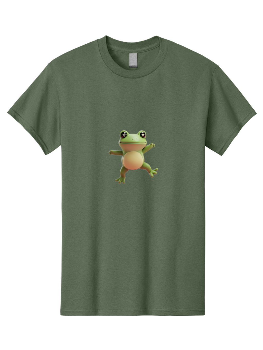 Cartoon-Frog Men'S Graphic Tee, 100% Cotton, Comfortable Casual Summer Wear, Machine Washable, Cartoon Frog, Dancing Frog, Green Frog, Frog With Big Eyes, Star-Eyed Frog, Adorable Amphibian, Funny Animal Character Bab717
