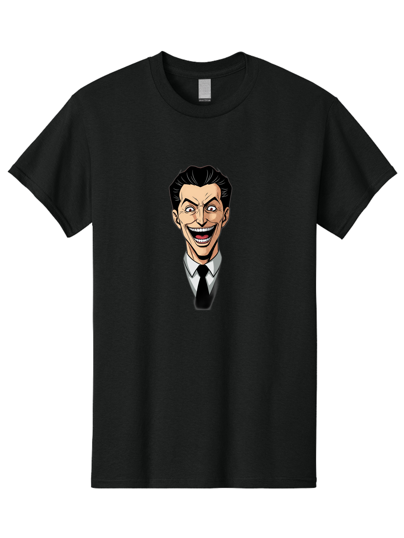 Cartoon-Man Men'S Graphic Tee, 100% Cotton, Comfortable Casual Summer Wear, Machine Washable, Cartoon Man With Wide-Eyed Smile, Comic Style, Pop Art, Black Hair Pompadour, White Shirt And Black Tie, Exaggerated Facial Expression, Bab718