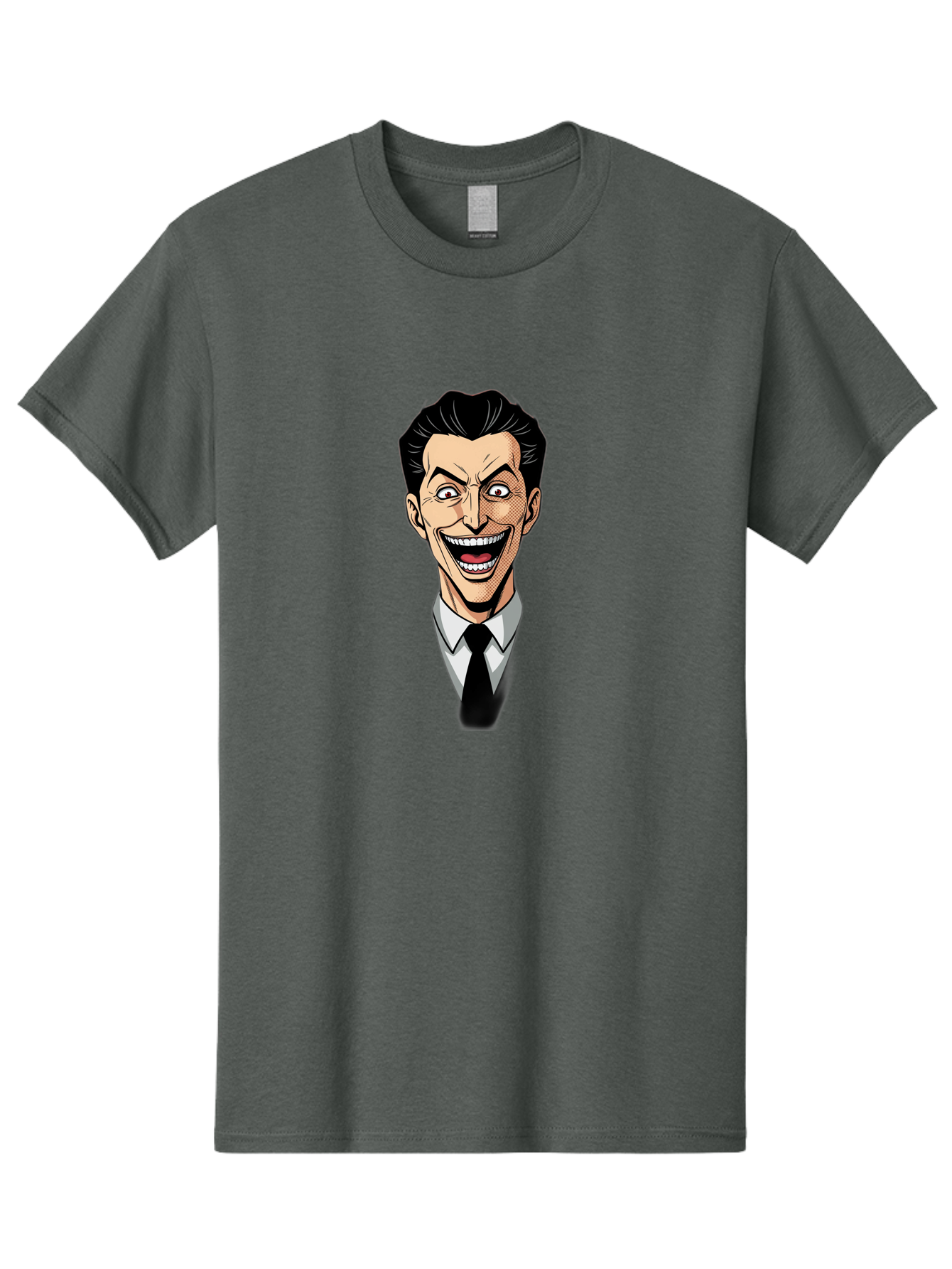 Cartoon-Man Men'S Graphic Tee, 100% Cotton, Comfortable Casual Summer Wear, Machine Washable, Cartoon Man With Wide-Eyed Smile, Comic Style, Pop Art, Black Hair Pompadour, White Shirt And Black Tie, Exaggerated Facial Expression, Bab718