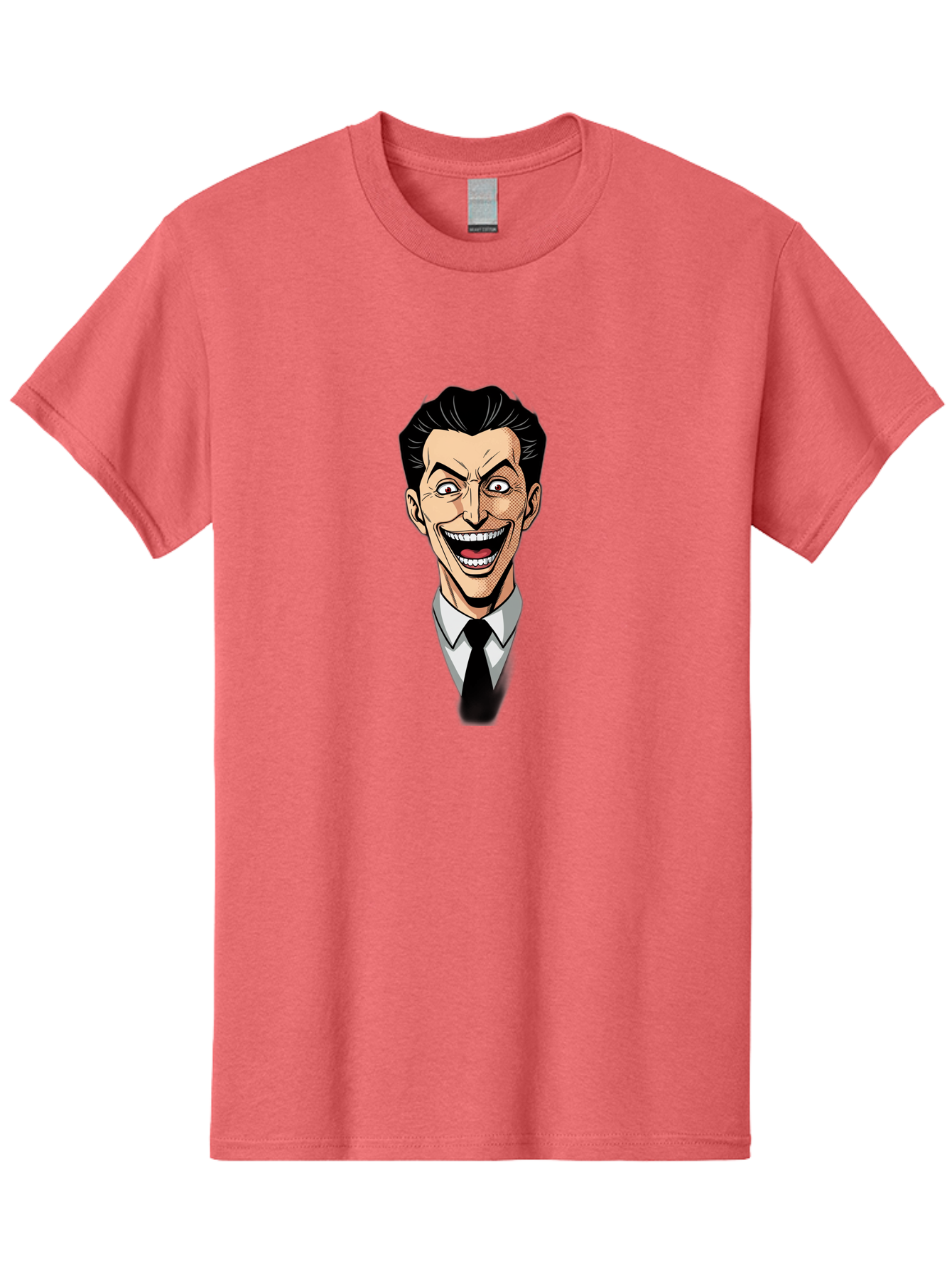 Cartoon-Man Men'S Graphic Tee, 100% Cotton, Comfortable Casual Summer Wear, Machine Washable, Cartoon Man With Wide-Eyed Smile, Comic Style, Pop Art, Black Hair Pompadour, White Shirt And Black Tie, Exaggerated Facial Expression, Bab718