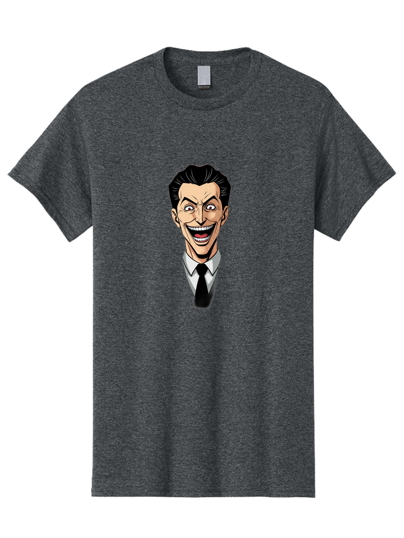 Cartoon-Man Men'S Graphic Tee, 100% Cotton, Comfortable Casual Summer Wear, Machine Washable, Cartoon Man With Wide-Eyed Smile, Comic Style, Pop Art, Black Hair Pompadour, White Shirt And Black Tie, Exaggerated Facial Expression, Bab718