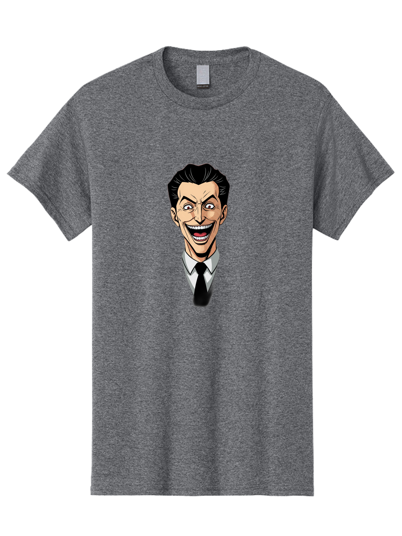 Cartoon-Man Men'S Graphic Tee, 100% Cotton, Comfortable Casual Summer Wear, Machine Washable, Cartoon Man With Wide-Eyed Smile, Comic Style, Pop Art, Black Hair Pompadour, White Shirt And Black Tie, Exaggerated Facial Expression, Bab718