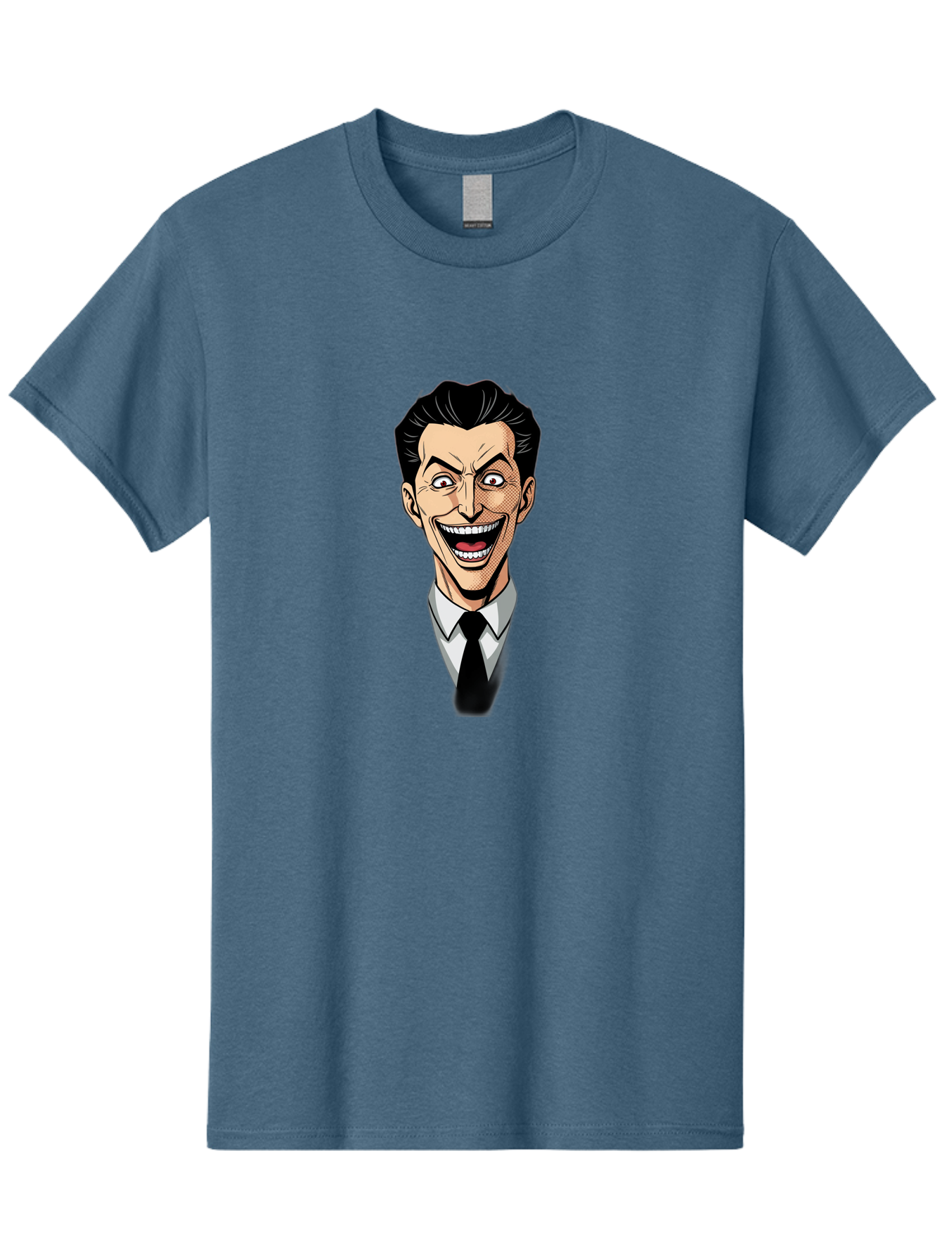 Cartoon-Man Men'S Graphic Tee, 100% Cotton, Comfortable Casual Summer Wear, Machine Washable, Cartoon Man With Wide-Eyed Smile, Comic Style, Pop Art, Black Hair Pompadour, White Shirt And Black Tie, Exaggerated Facial Expression, Bab718