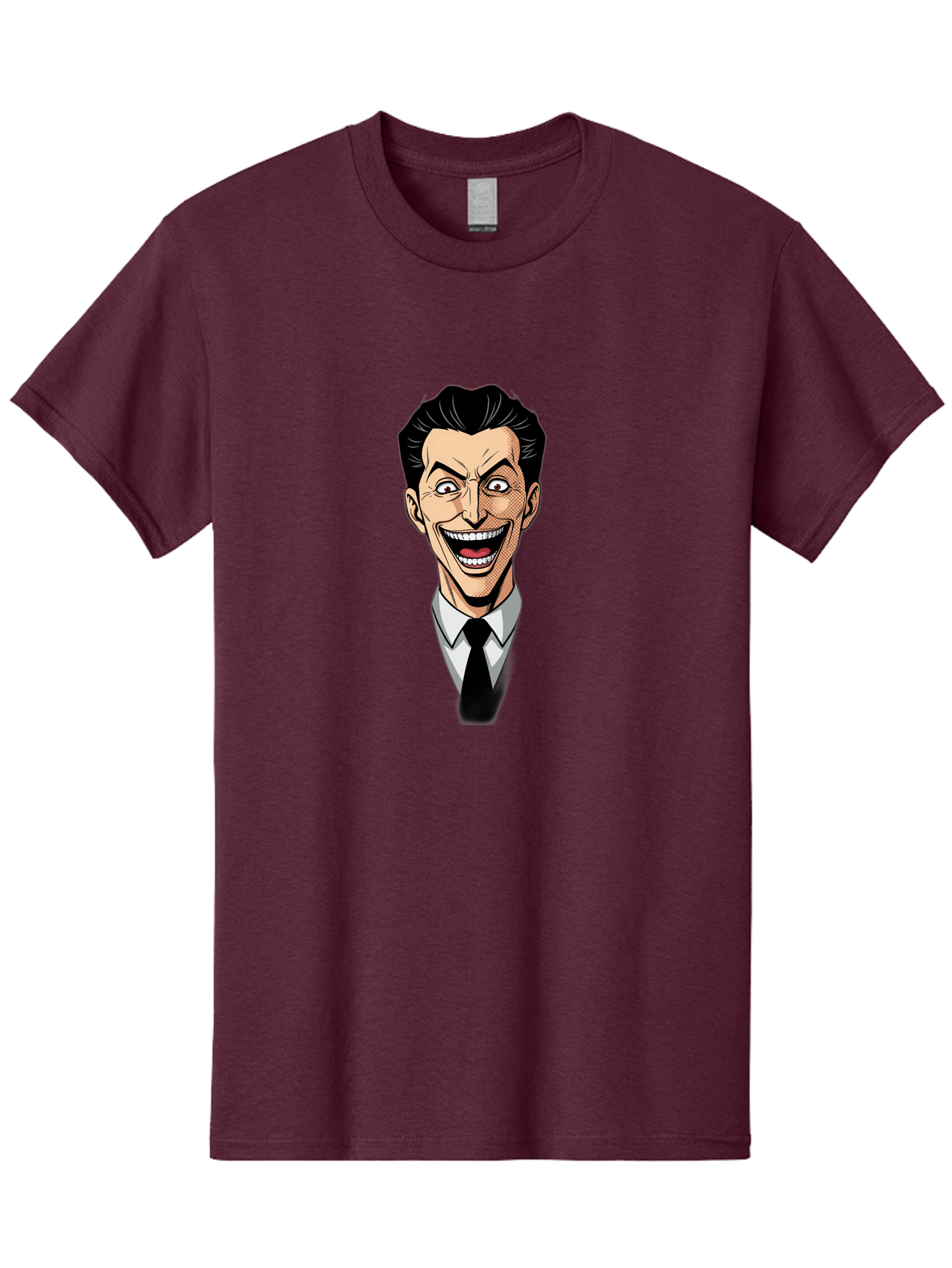 Cartoon-Man Men'S Graphic Tee, 100% Cotton, Comfortable Casual Summer Wear, Machine Washable, Cartoon Man With Wide-Eyed Smile, Comic Style, Pop Art, Black Hair Pompadour, White Shirt And Black Tie, Exaggerated Facial Expression, Bab718