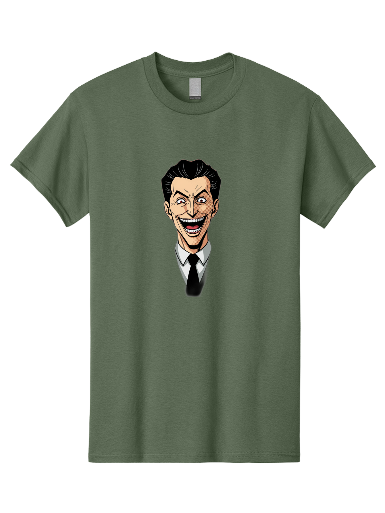 Cartoon-Man Men'S Graphic Tee, 100% Cotton, Comfortable Casual Summer Wear, Machine Washable, Cartoon Man With Wide-Eyed Smile, Comic Style, Pop Art, Black Hair Pompadour, White Shirt And Black Tie, Exaggerated Facial Expression, Bab718