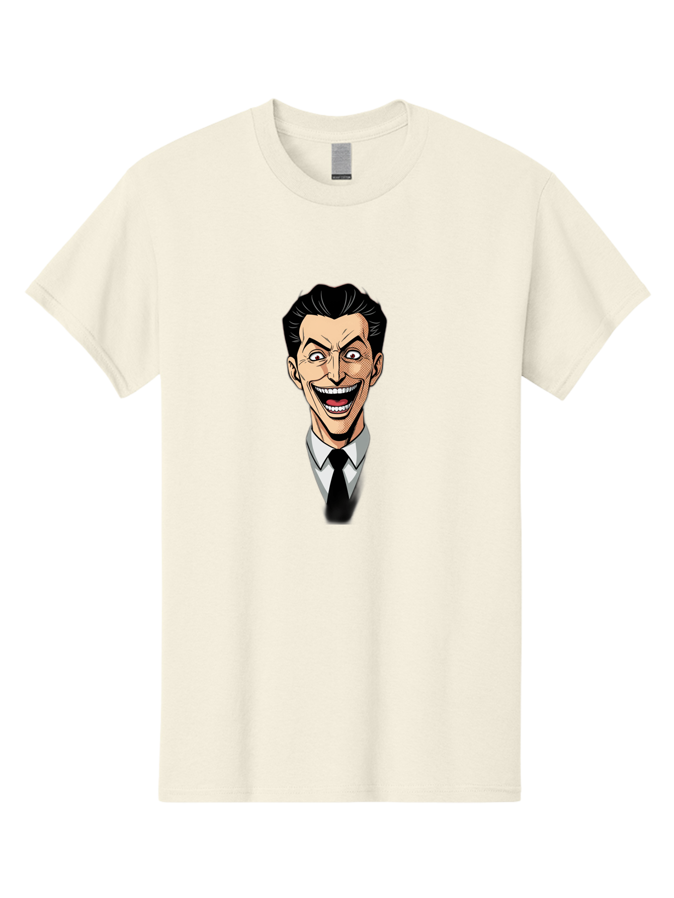 Cartoon-Man Men'S Graphic Tee, 100% Cotton, Comfortable Casual Summer Wear, Machine Washable, Cartoon Man With Wide-Eyed Smile, Comic Style, Pop Art, Black Hair Pompadour, White Shirt And Black Tie, Exaggerated Facial Expression, Bab718
