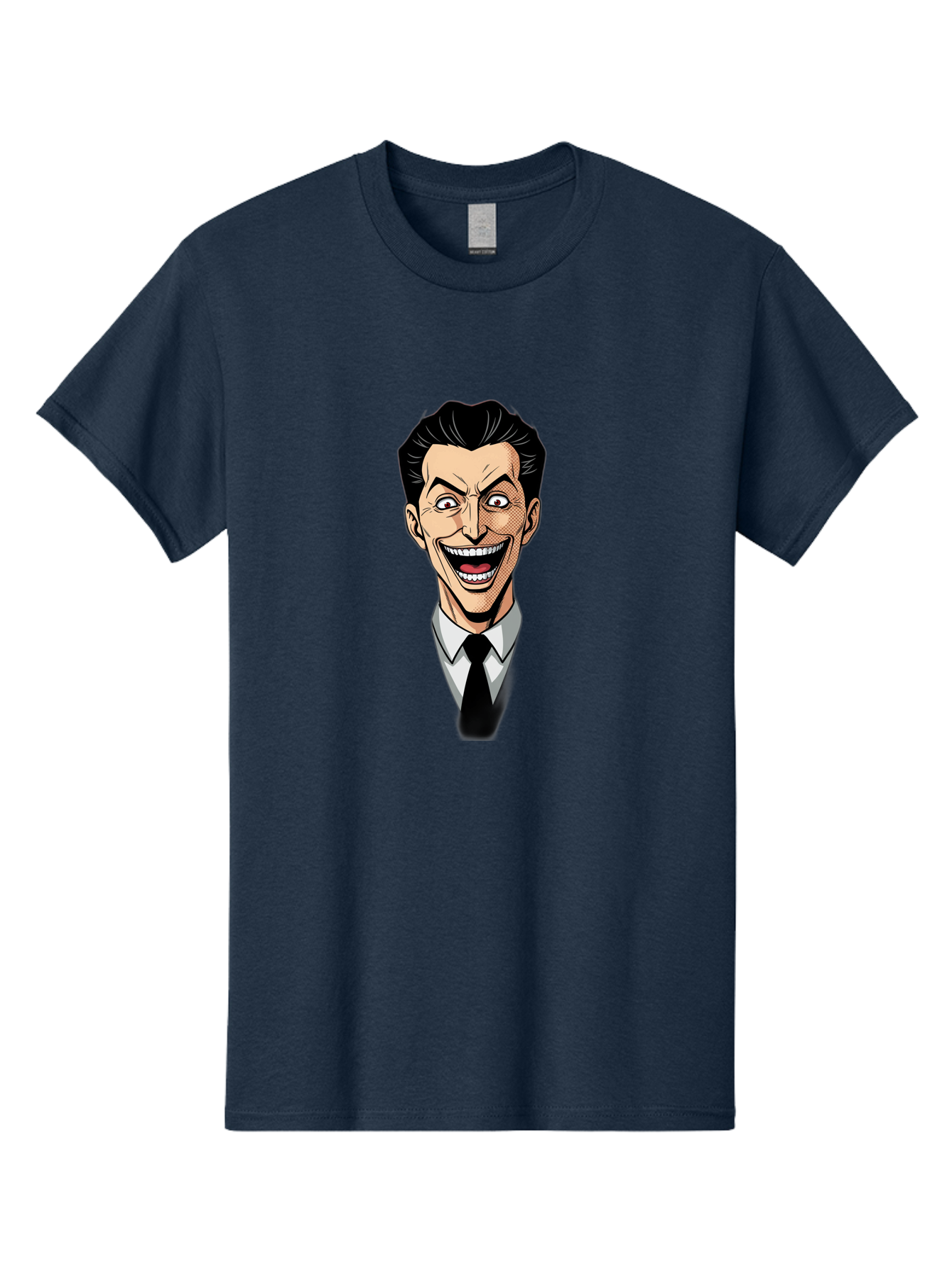Cartoon-Man Men'S Graphic Tee, 100% Cotton, Comfortable Casual Summer Wear, Machine Washable, Cartoon Man With Wide-Eyed Smile, Comic Style, Pop Art, Black Hair Pompadour, White Shirt And Black Tie, Exaggerated Facial Expression, Bab718