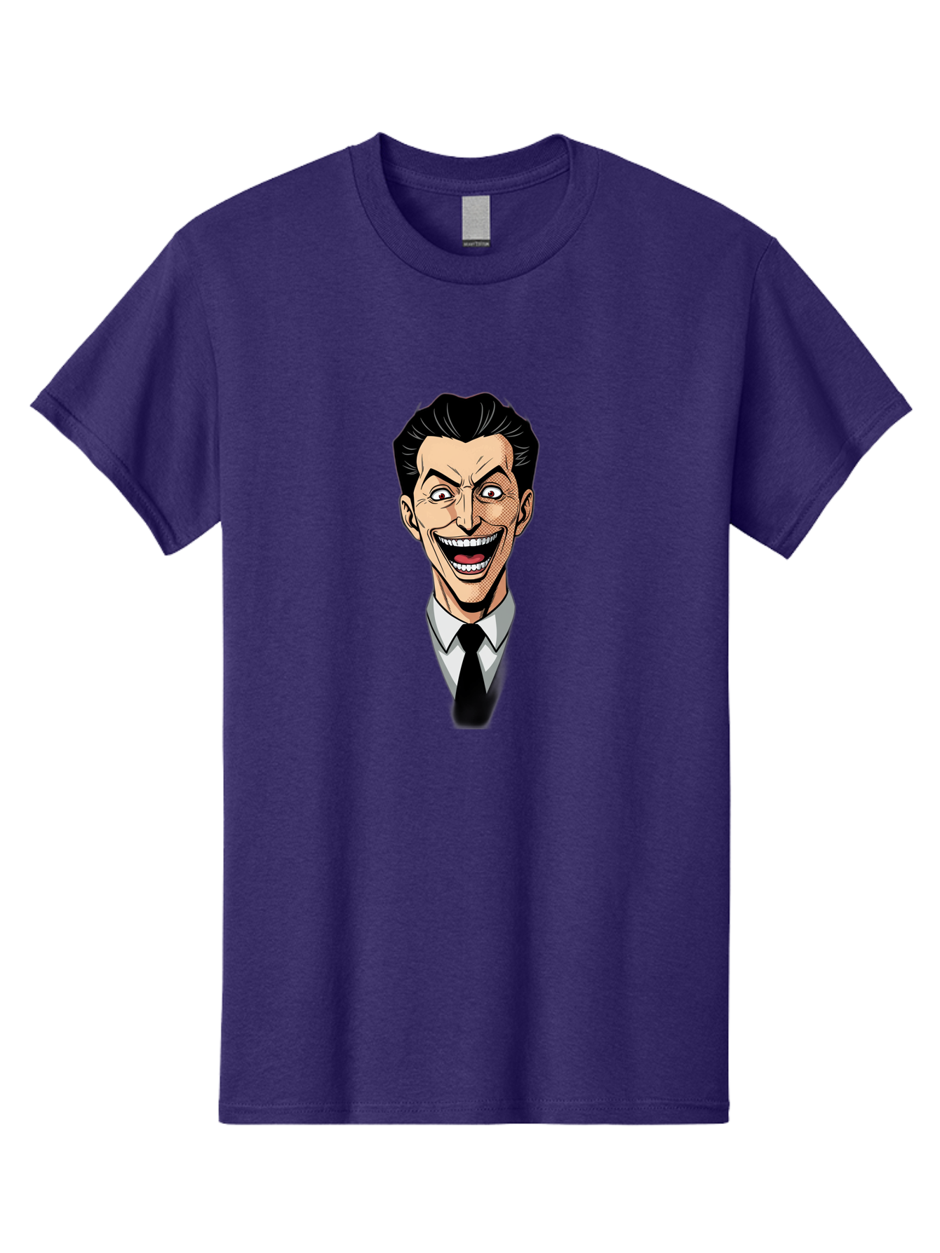 Cartoon-Man Men'S Graphic Tee, 100% Cotton, Comfortable Casual Summer Wear, Machine Washable, Cartoon Man With Wide-Eyed Smile, Comic Style, Pop Art, Black Hair Pompadour, White Shirt And Black Tie, Exaggerated Facial Expression, Bab718