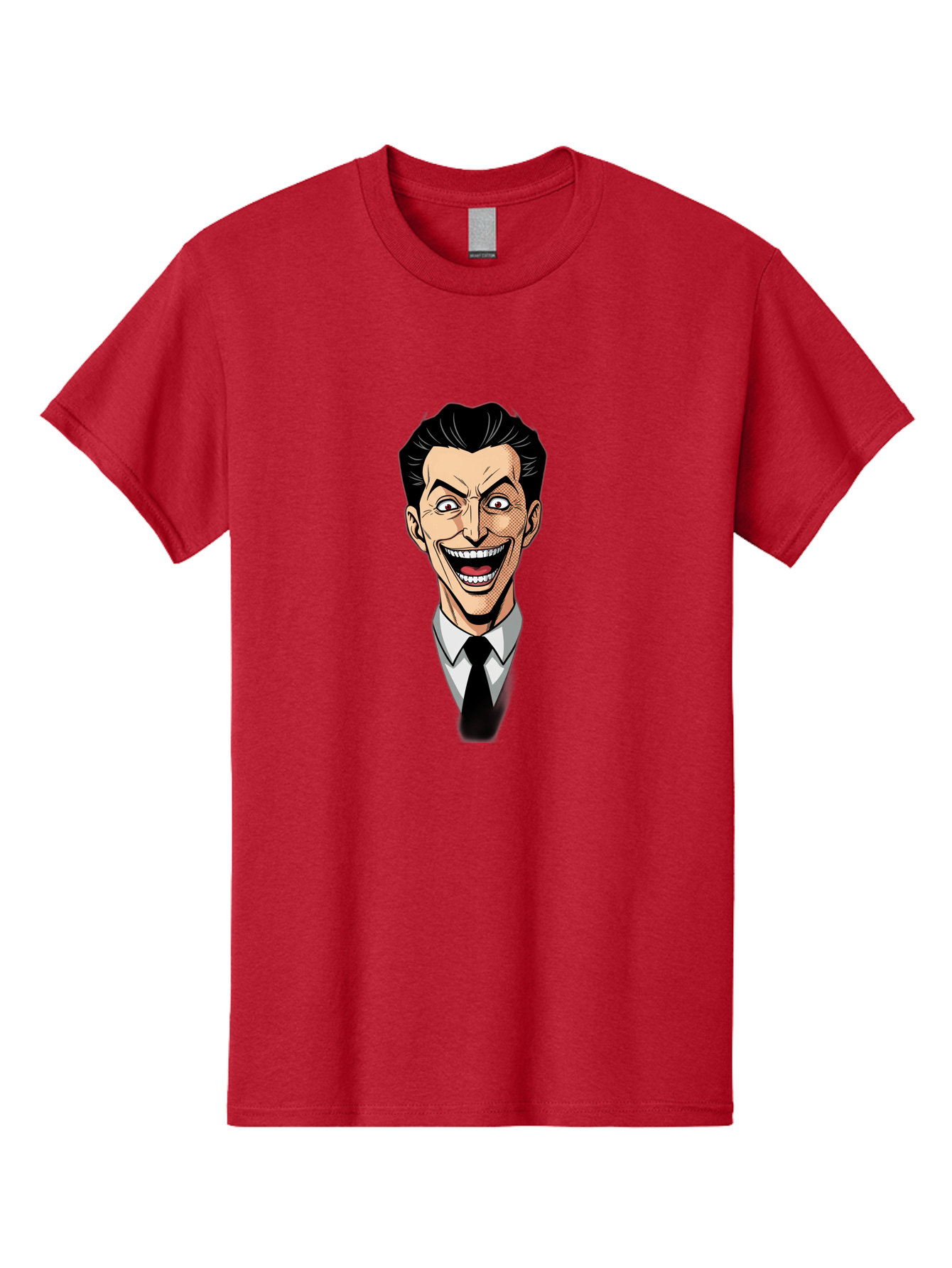 Cartoon-Man Men'S Graphic Tee, 100% Cotton, Comfortable Casual Summer Wear, Machine Washable, Cartoon Man With Wide-Eyed Smile, Comic Style, Pop Art, Black Hair Pompadour, White Shirt And Black Tie, Exaggerated Facial Expression, Bab718