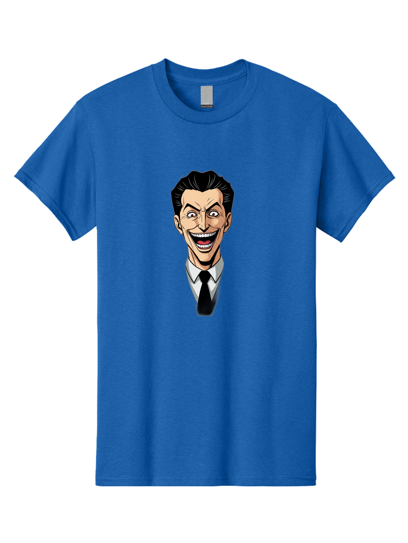 Cartoon-Man Men'S Graphic Tee, 100% Cotton, Comfortable Casual Summer Wear, Machine Washable, Cartoon Man With Wide-Eyed Smile, Comic Style, Pop Art, Black Hair Pompadour, White Shirt And Black Tie, Exaggerated Facial Expression, Bab718