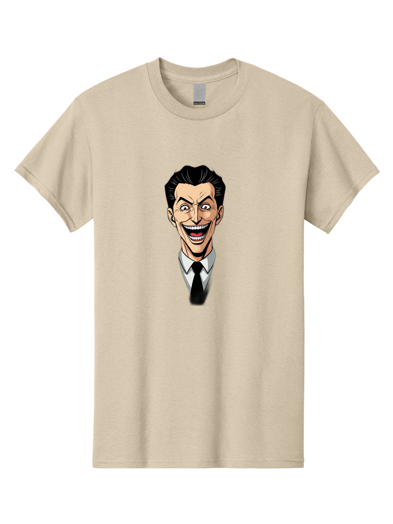 Cartoon-Man Men'S Graphic Tee, 100% Cotton, Comfortable Casual Summer Wear, Machine Washable, Cartoon Man With Wide-Eyed Smile, Comic Style, Pop Art, Black Hair Pompadour, White Shirt And Black Tie, Exaggerated Facial Expression, Bab718