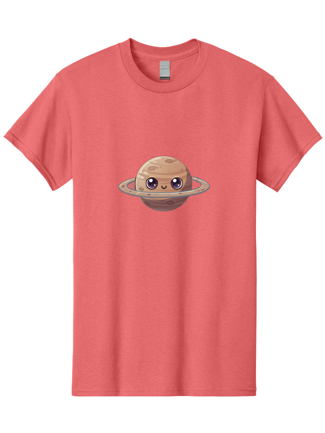 Cartoon-Saturn Men'S Graphic Tee, 100% Cotton, Comfortable Casual Summer Wear, Machine Washable, Cartoon Planet, Smiling Face, Saturn Illustration, Kawaii Art, Cute Character, Planet Character, Ringed Planet, Adorable Design, Fun Illustration Bab719