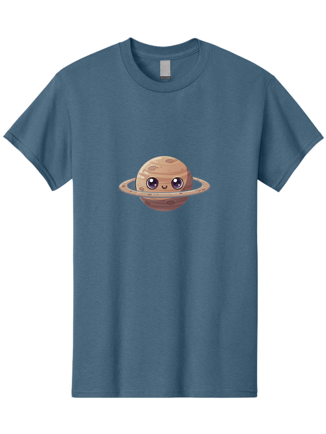 Cartoon-Saturn Men'S Graphic Tee, 100% Cotton, Comfortable Casual Summer Wear, Machine Washable, Cartoon Planet, Smiling Face, Saturn Illustration, Kawaii Art, Cute Character, Planet Character, Ringed Planet, Adorable Design, Fun Illustration Bab719