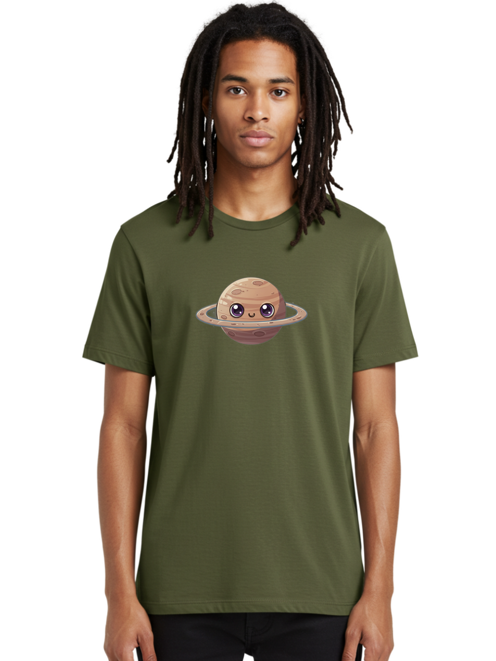 Cartoon-Saturn Men'S Graphic Tee, 100% Cotton, Comfortable Casual Summer Wear, Machine Washable, Cartoon Planet, Smiling Face, Saturn Illustration, Kawaii Art, Cute Character, Planet Character, Ringed Planet, Adorable Design, Fun Illustration Bab719