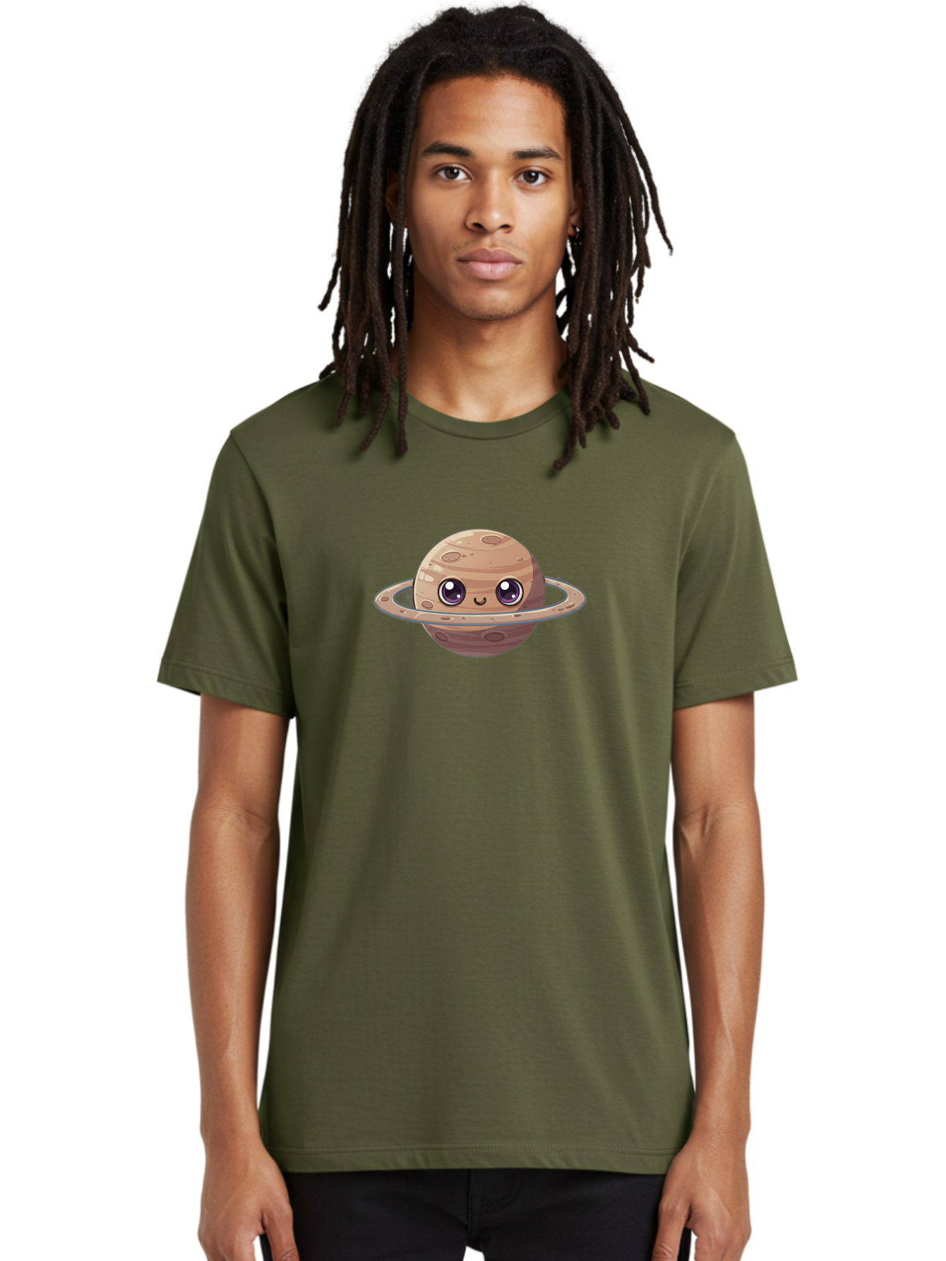 Cartoon-Saturn Men'S Graphic Tee, 100% Cotton, Comfortable Casual Summer Wear, Machine Washable, Cartoon Planet, Smiling Face, Saturn Illustration, Kawaii Art, Cute Character, Planet Character, Ringed Planet, Adorable Design, Fun Illustration Bab719
