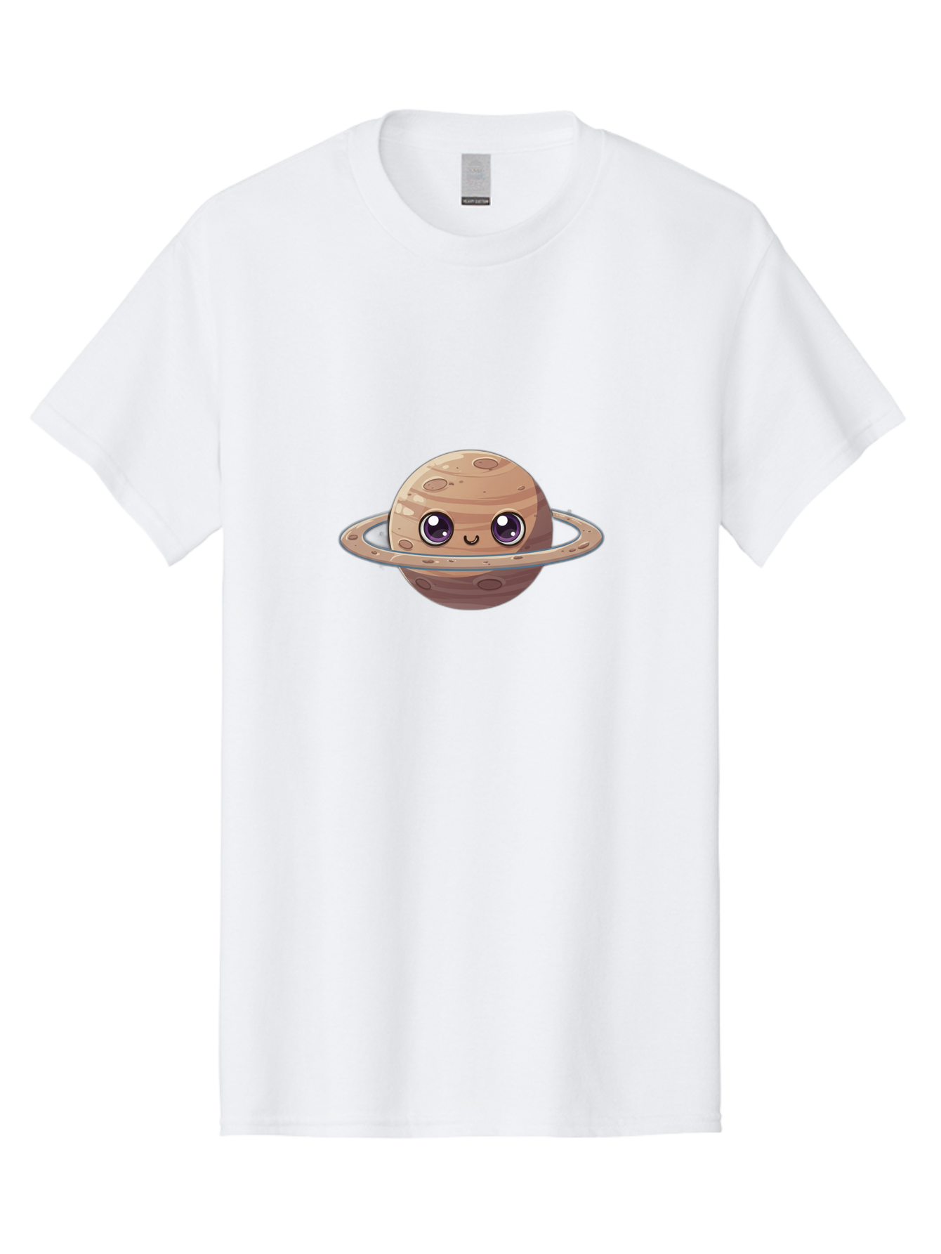 Cartoon-Saturn Men'S Graphic Tee, 100% Cotton, Comfortable Casual Summer Wear, Machine Washable, Cartoon Planet, Smiling Face, Saturn Illustration, Kawaii Art, Cute Character, Planet Character, Ringed Planet, Adorable Design, Fun Illustration Bab719