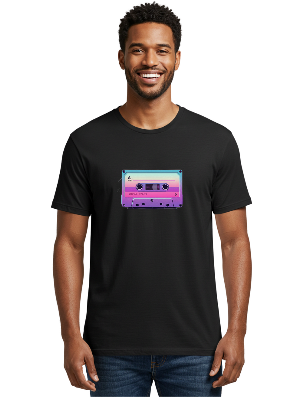 Cassette-Tape Men'S Graphic Tee, 100% Cotton, Comfortable Casual Summer Wear, Machine Washable, Retro Cassette Tape, Vintage Music Format, Nostalgic Tech, 80S And 90S Music, Pastel Colors, Various Artists Mix Tape, Music Lover'S Icon Bab720