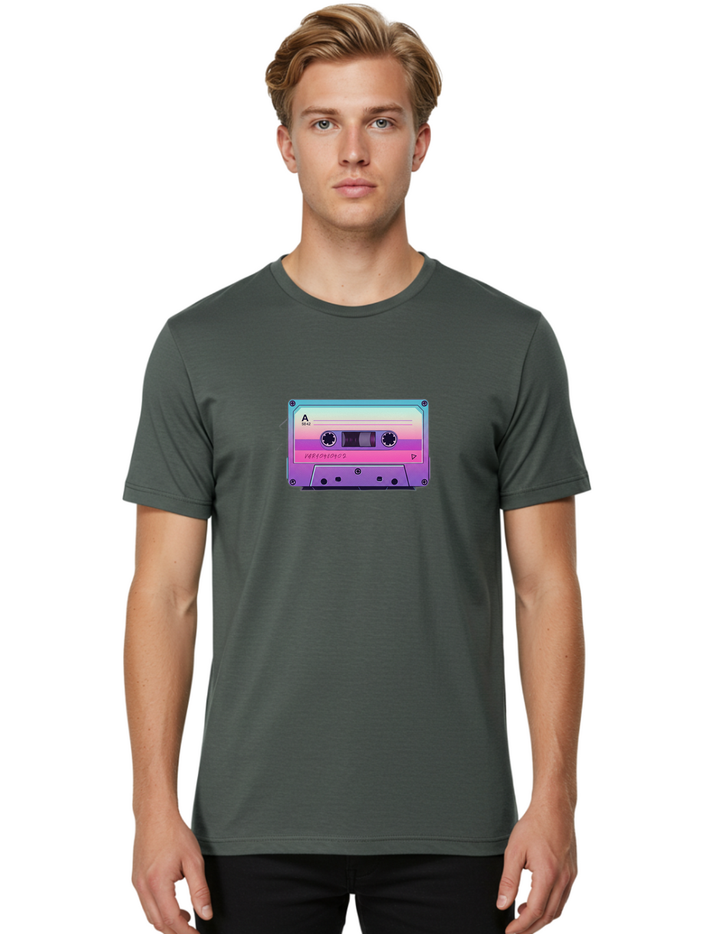 Cassette-Tape Men'S Graphic Tee, 100% Cotton, Comfortable Casual Summer Wear, Machine Washable, Retro Cassette Tape, Vintage Music Format, Nostalgic Tech, 80S And 90S Music, Pastel Colors, Various Artists Mix Tape, Music Lover'S Icon Bab720