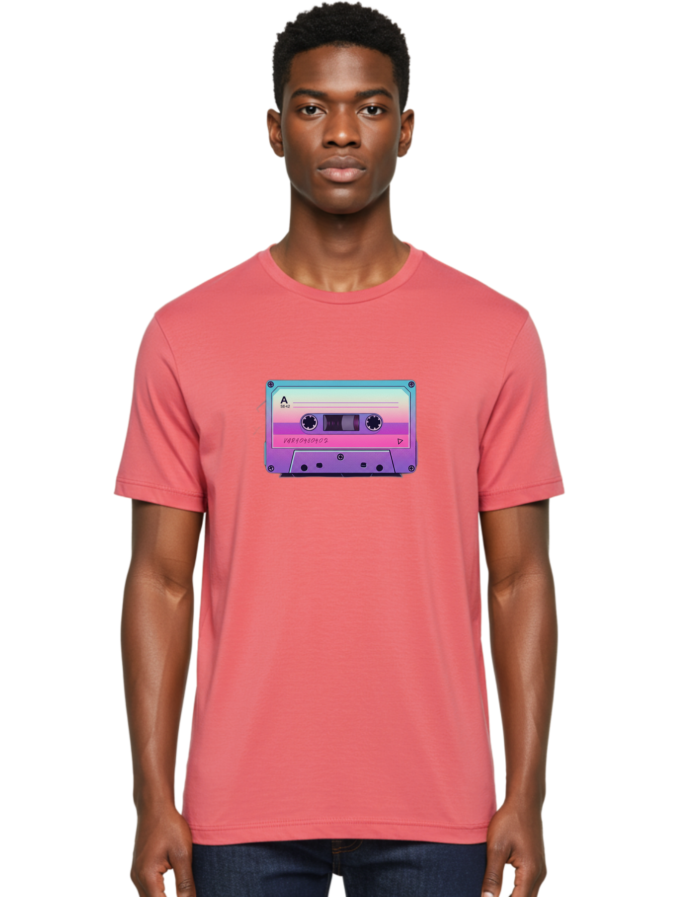 Cassette-Tape Men'S Graphic Tee, 100% Cotton, Comfortable Casual Summer Wear, Machine Washable, Retro Cassette Tape, Vintage Music Format, Nostalgic Tech, 80S And 90S Music, Pastel Colors, Various Artists Mix Tape, Music Lover'S Icon Bab720