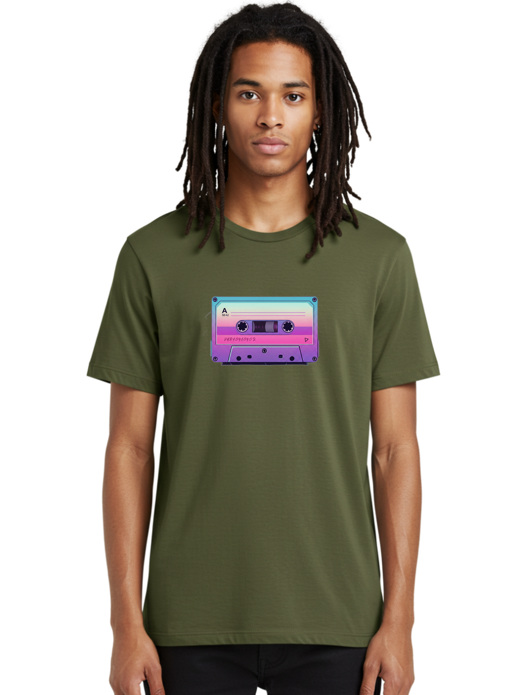 Cassette-Tape Men'S Graphic Tee, 100% Cotton, Comfortable Casual Summer Wear, Machine Washable, Retro Cassette Tape, Vintage Music Format, Nostalgic Tech, 80S And 90S Music, Pastel Colors, Various Artists Mix Tape, Music Lover'S Icon Bab720