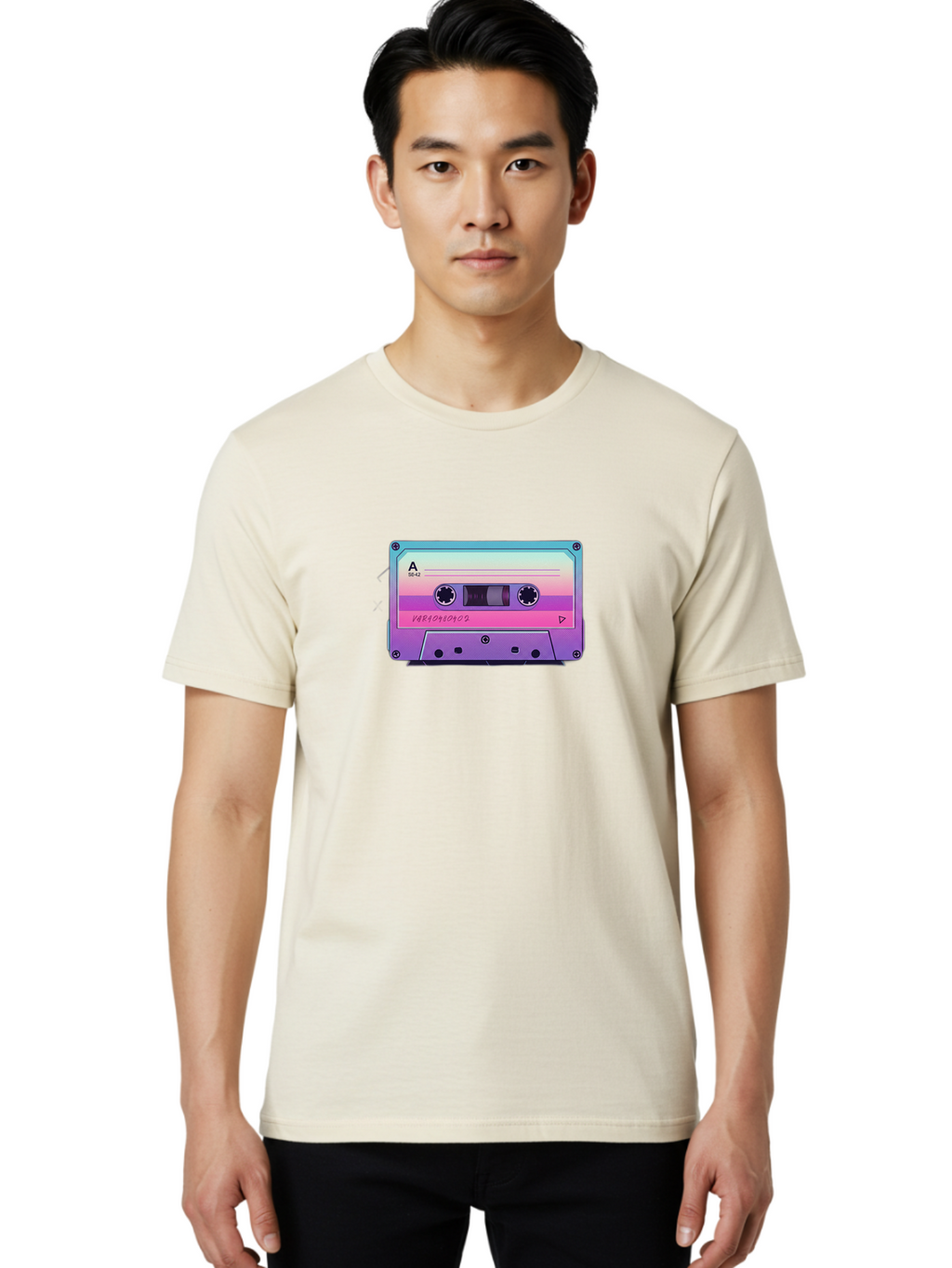 Cassette-Tape Men'S Graphic Tee, 100% Cotton, Comfortable Casual Summer Wear, Machine Washable, Retro Cassette Tape, Vintage Music Format, Nostalgic Tech, 80S And 90S Music, Pastel Colors, Various Artists Mix Tape, Music Lover'S Icon Bab720