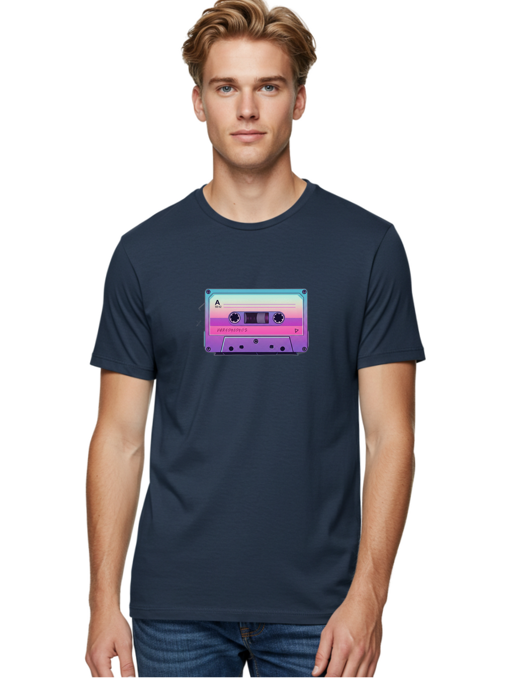 Cassette-Tape Men'S Graphic Tee, 100% Cotton, Comfortable Casual Summer Wear, Machine Washable, Retro Cassette Tape, Vintage Music Format, Nostalgic Tech, 80S And 90S Music, Pastel Colors, Various Artists Mix Tape, Music Lover'S Icon Bab720