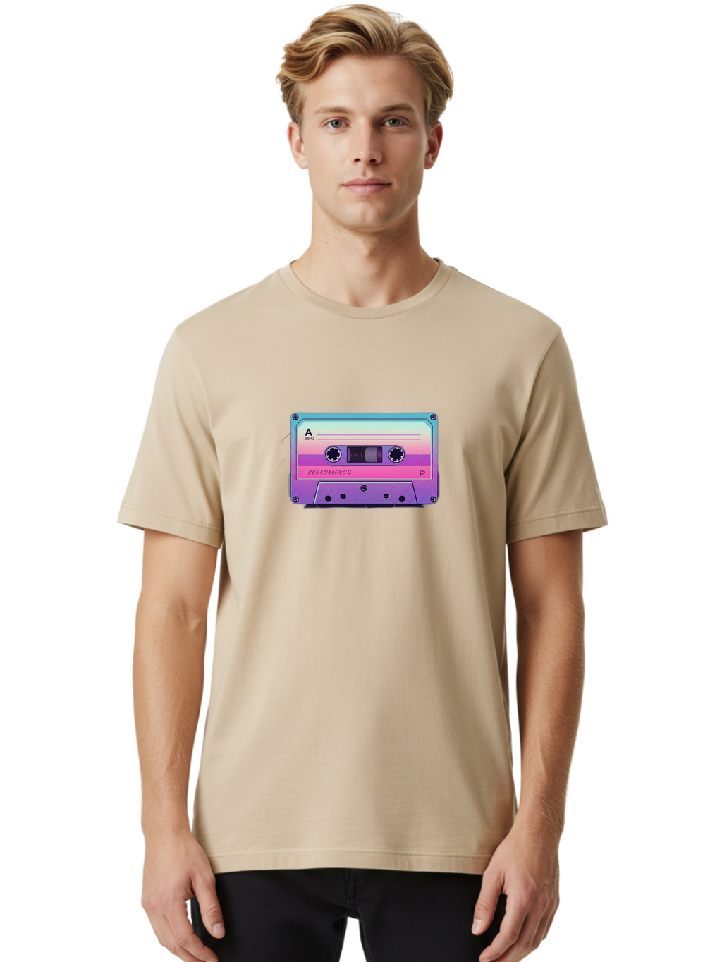 Cassette-Tape Men'S Graphic Tee, 100% Cotton, Comfortable Casual Summer Wear, Machine Washable, Retro Cassette Tape, Vintage Music Format, Nostalgic Tech, 80S And 90S Music, Pastel Colors, Various Artists Mix Tape, Music Lover'S Icon Bab720