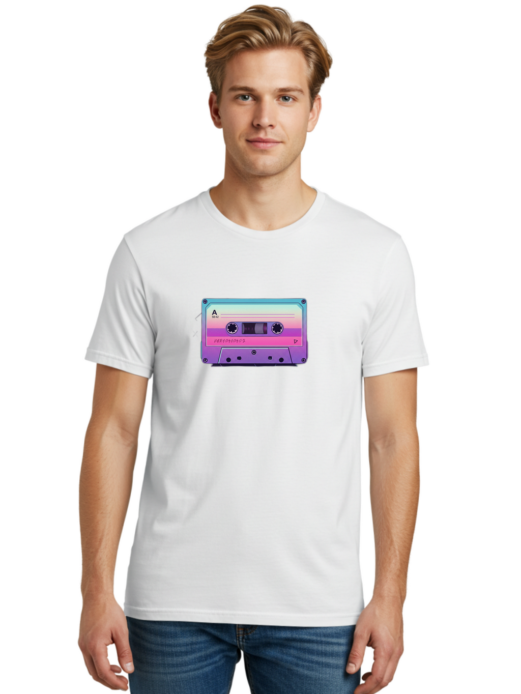 Cassette-Tape Men'S Graphic Tee, 100% Cotton, Comfortable Casual Summer Wear, Machine Washable, Retro Cassette Tape, Vintage Music Format, Nostalgic Tech, 80S And 90S Music, Pastel Colors, Various Artists Mix Tape, Music Lover'S Icon Bab720