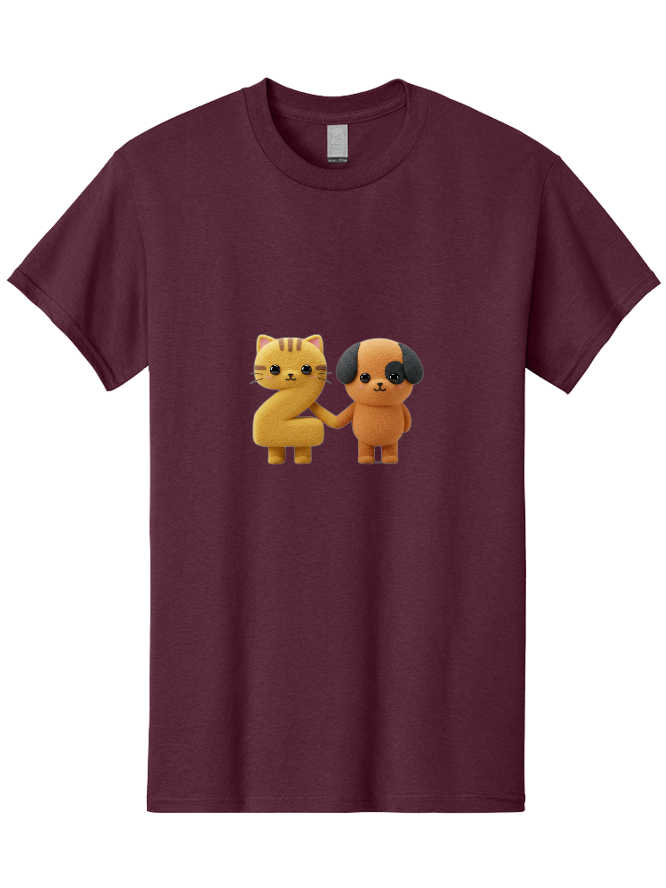 Cat-And-Dog Men'S Graphic Tee, 100% Cotton, Comfortable Casual Summer Wear, Machine Washable, Cartoon Cat, Dog, Holding Hands, Friendship, Cute Animals, Adorable Characters, Kawaii, Cartoon Style, Animal Friends, Funny Pets Bab721