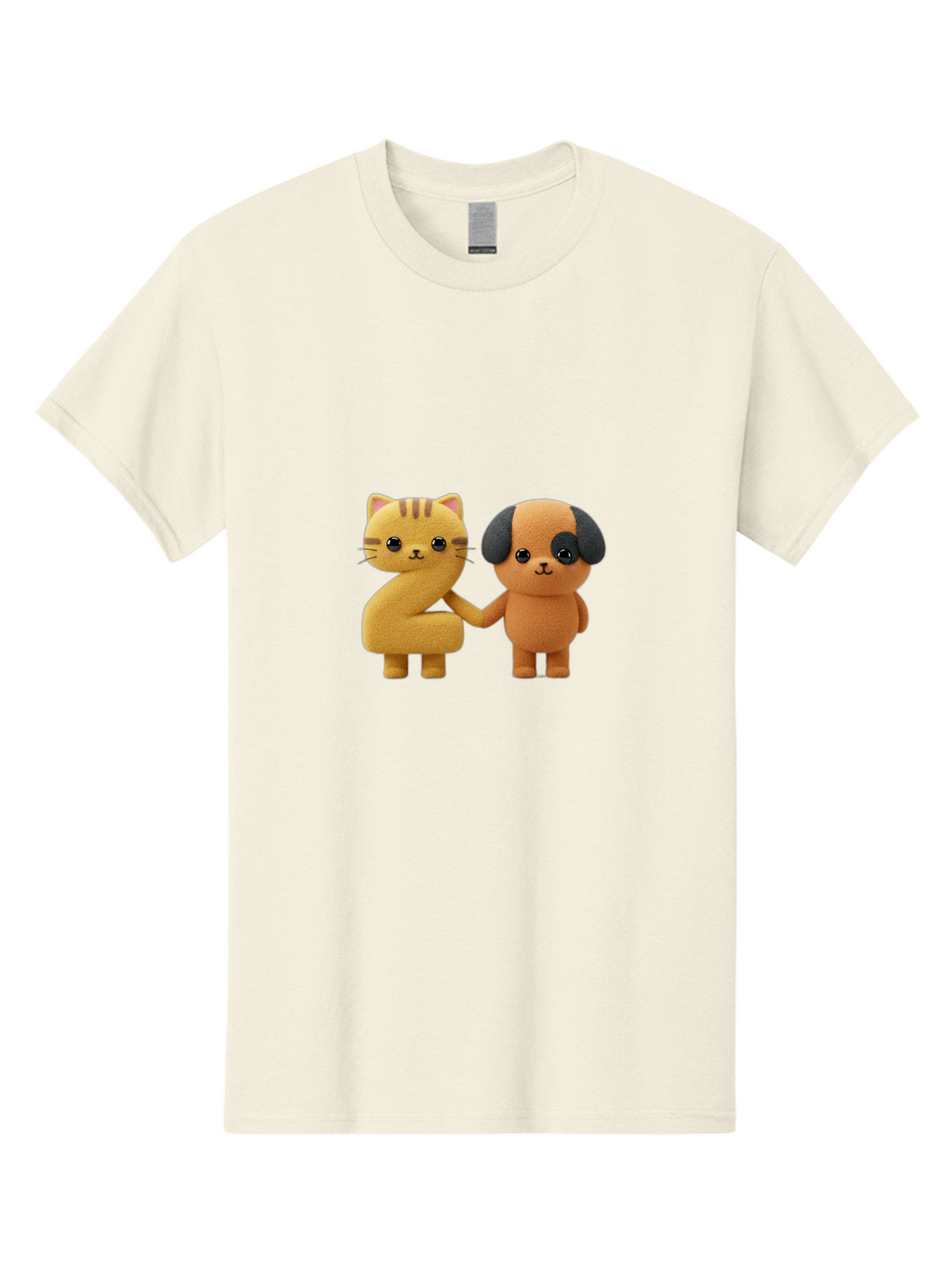 Cat-And-Dog Men'S Graphic Tee, 100% Cotton, Comfortable Casual Summer Wear, Machine Washable, Cartoon Cat, Dog, Holding Hands, Friendship, Cute Animals, Adorable Characters, Kawaii, Cartoon Style, Animal Friends, Funny Pets Bab721